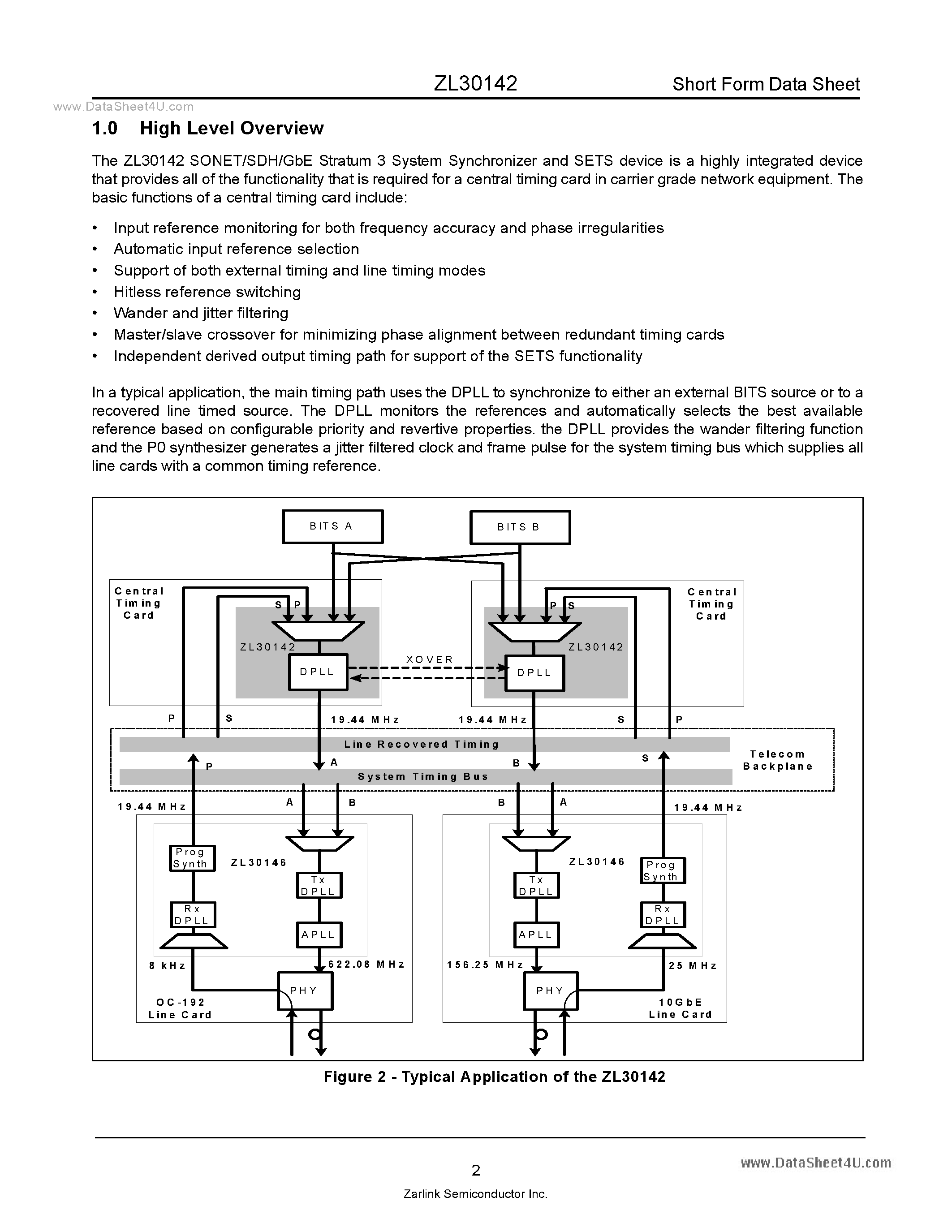 Datasheet ZL30142 - SyncE SONET/SDH G.8262/Stratum 3 System Synchronizer page 2