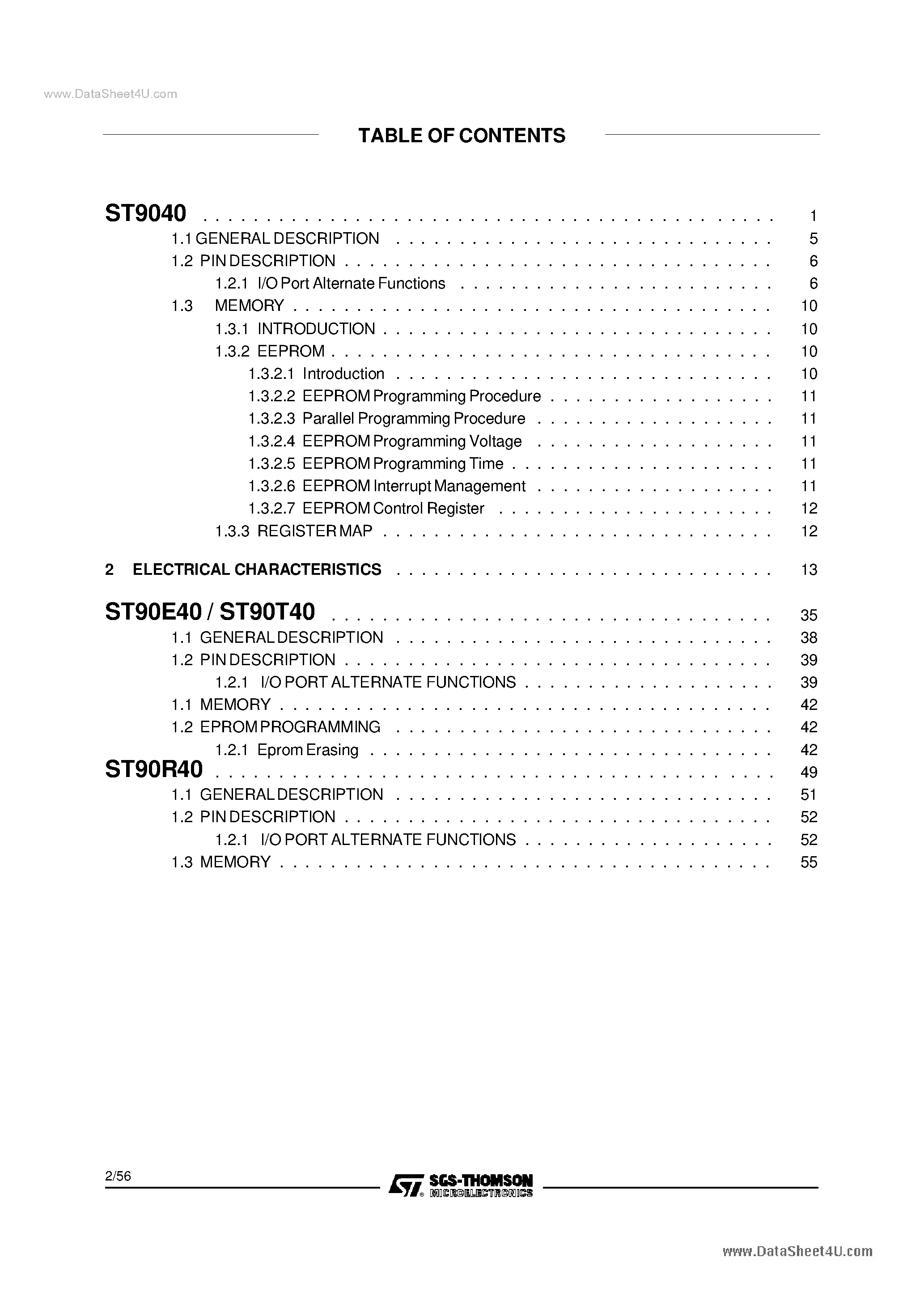 Datasheet ST9040 - 16K ROM HCMOS MCU page 2