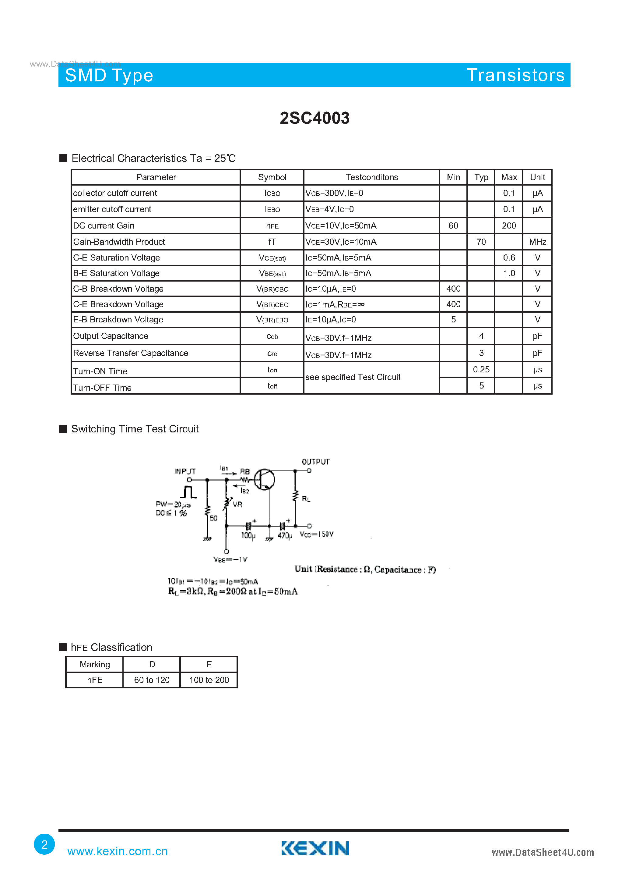 Даташит 2SC4003 - NPN Triple Diffused Planar Silicon Transistor страница 2