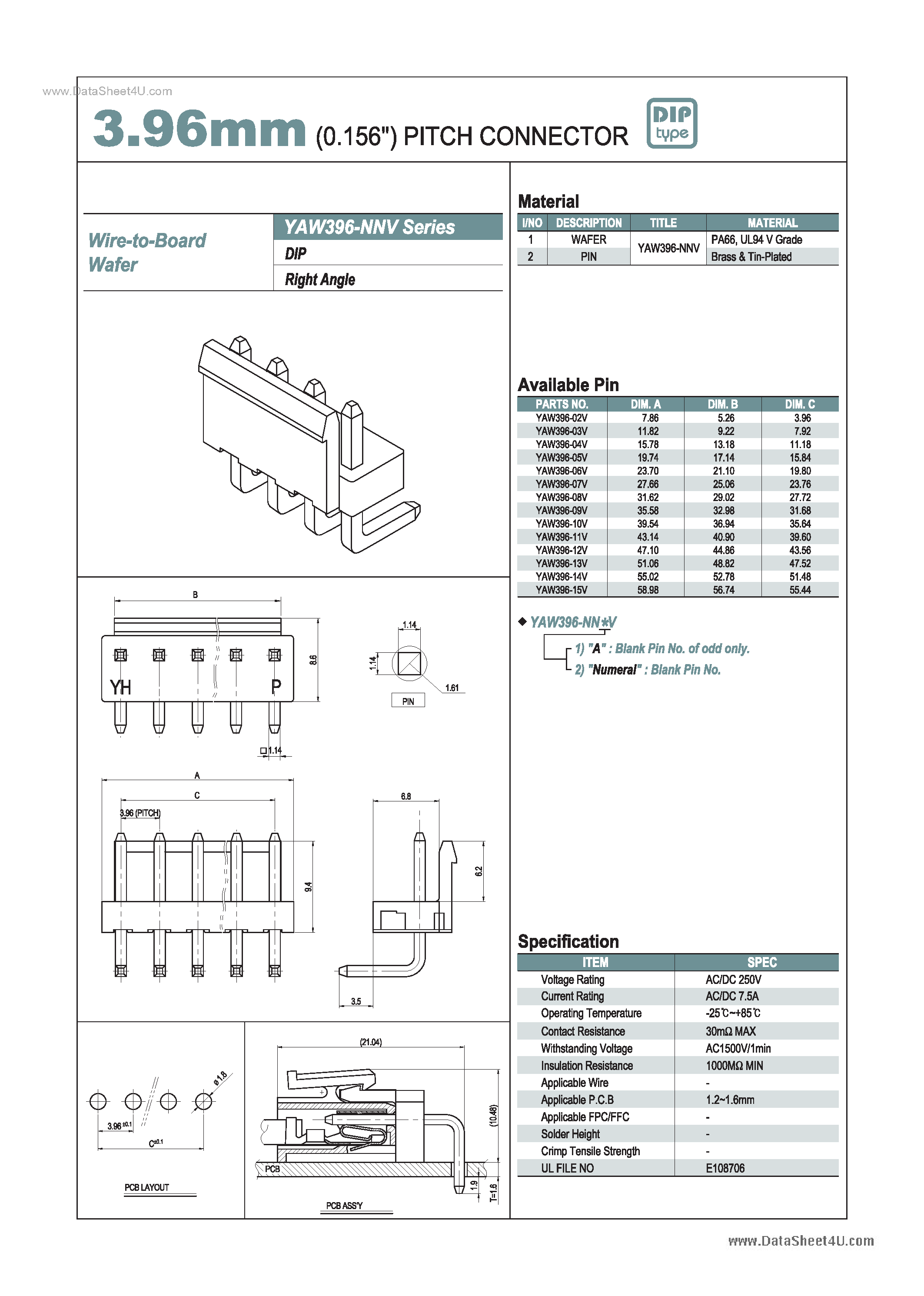 Datasheet YAW396 - 3.96mm PITCH CONNECTOR page 1