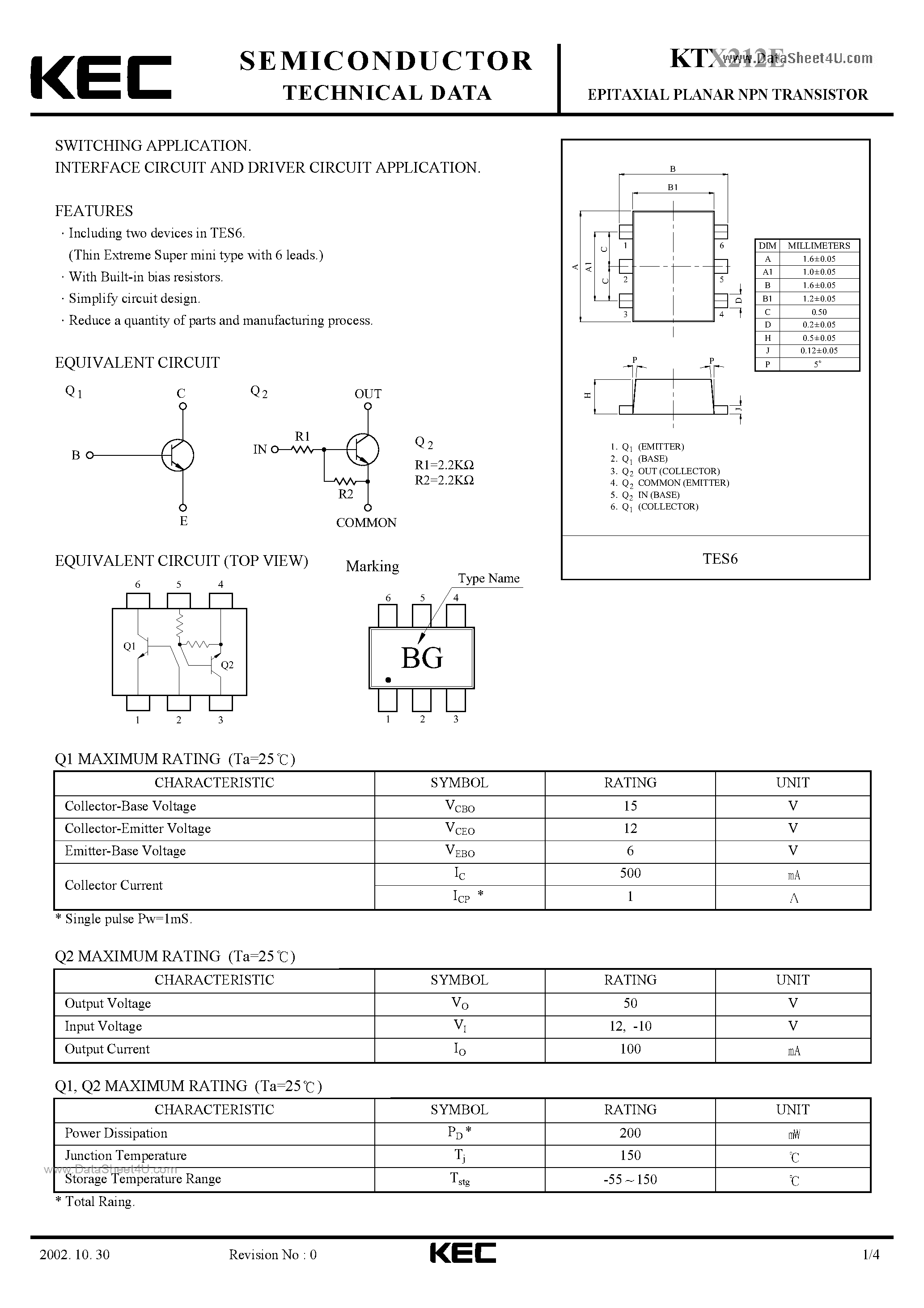 Даташит KTX212E - Transistors страница 1