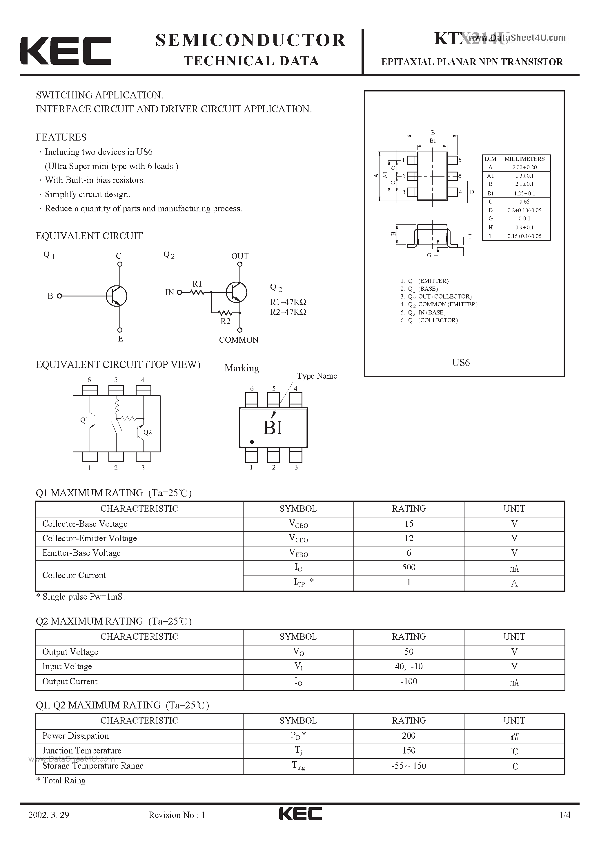 Datasheet KTX214U - Transistors page 1