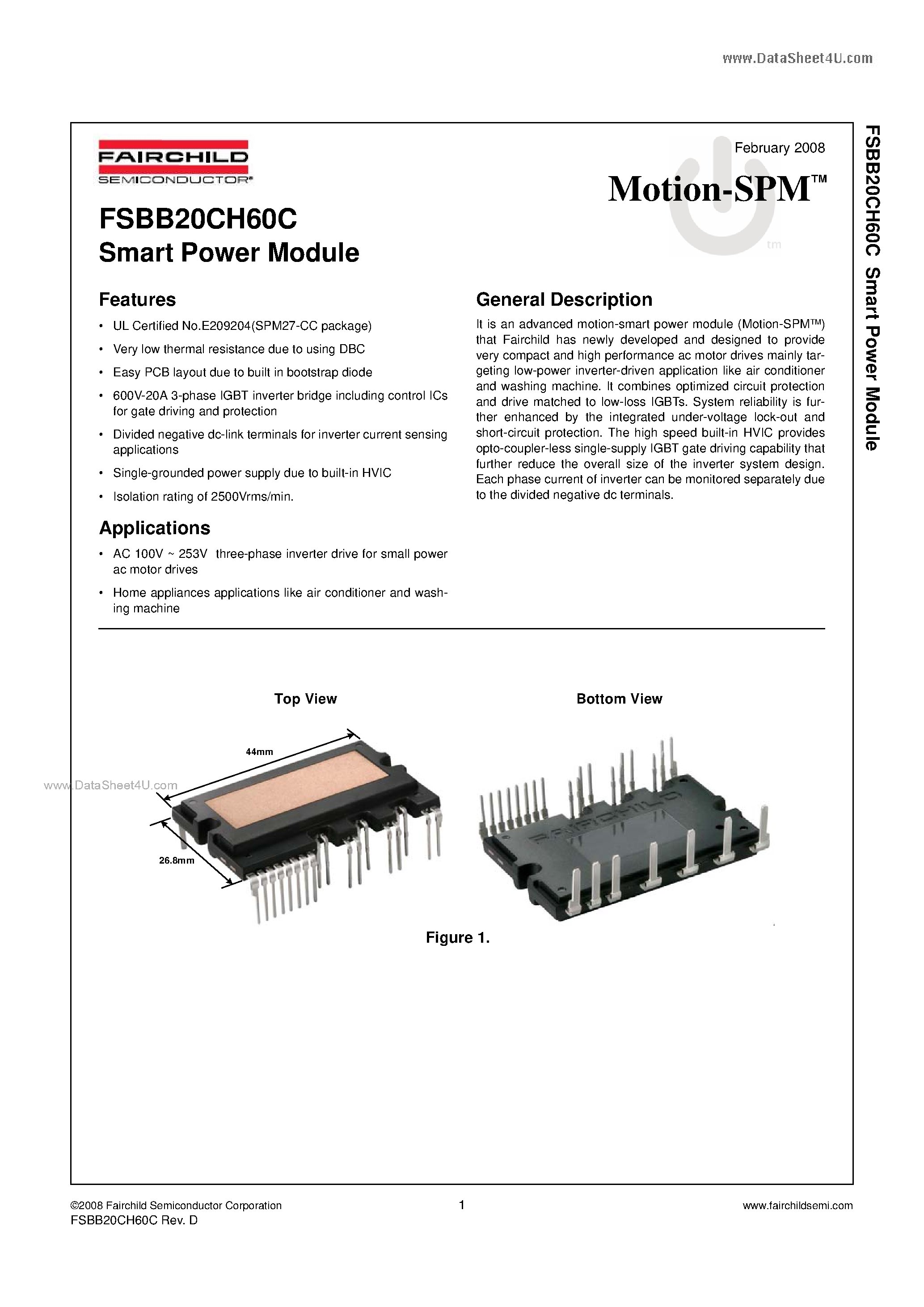 Datasheet FSBB20CH60C - Smart Power Module page 1