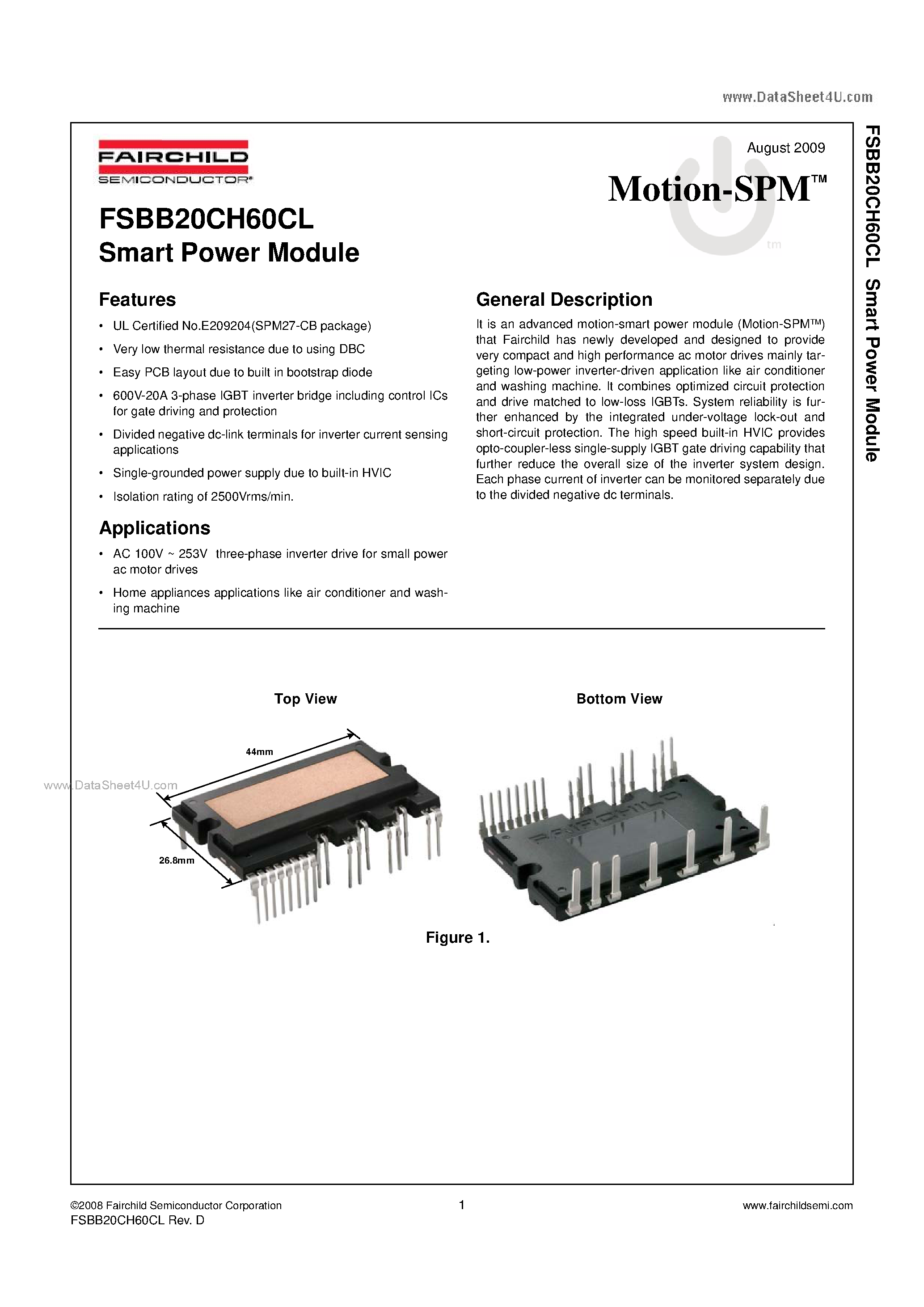 Datasheet FSBB20CH60CL - Smart Power Module page 1