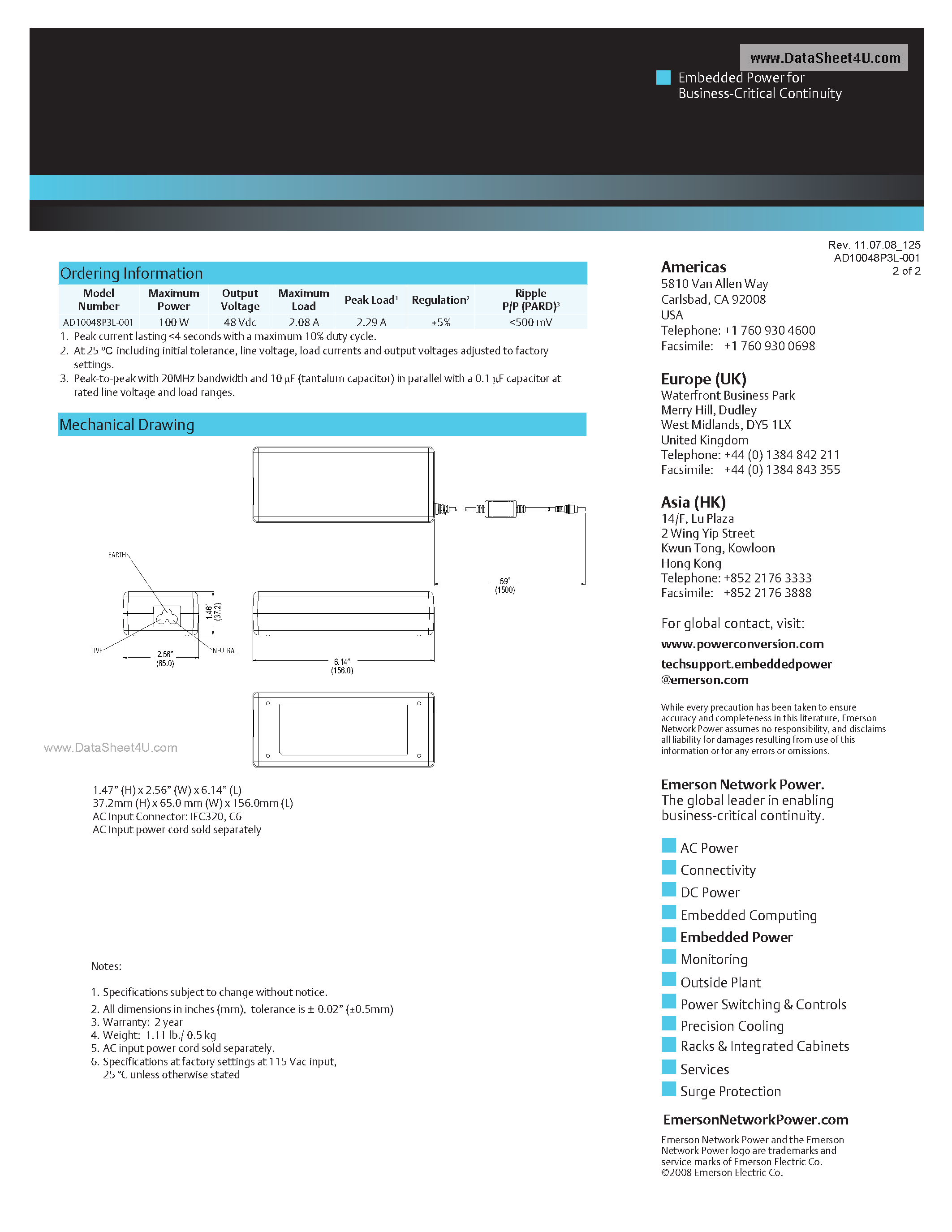 Datasheet AD10048P3L-001 - AC-DC / External Freestanding Adapter page 2