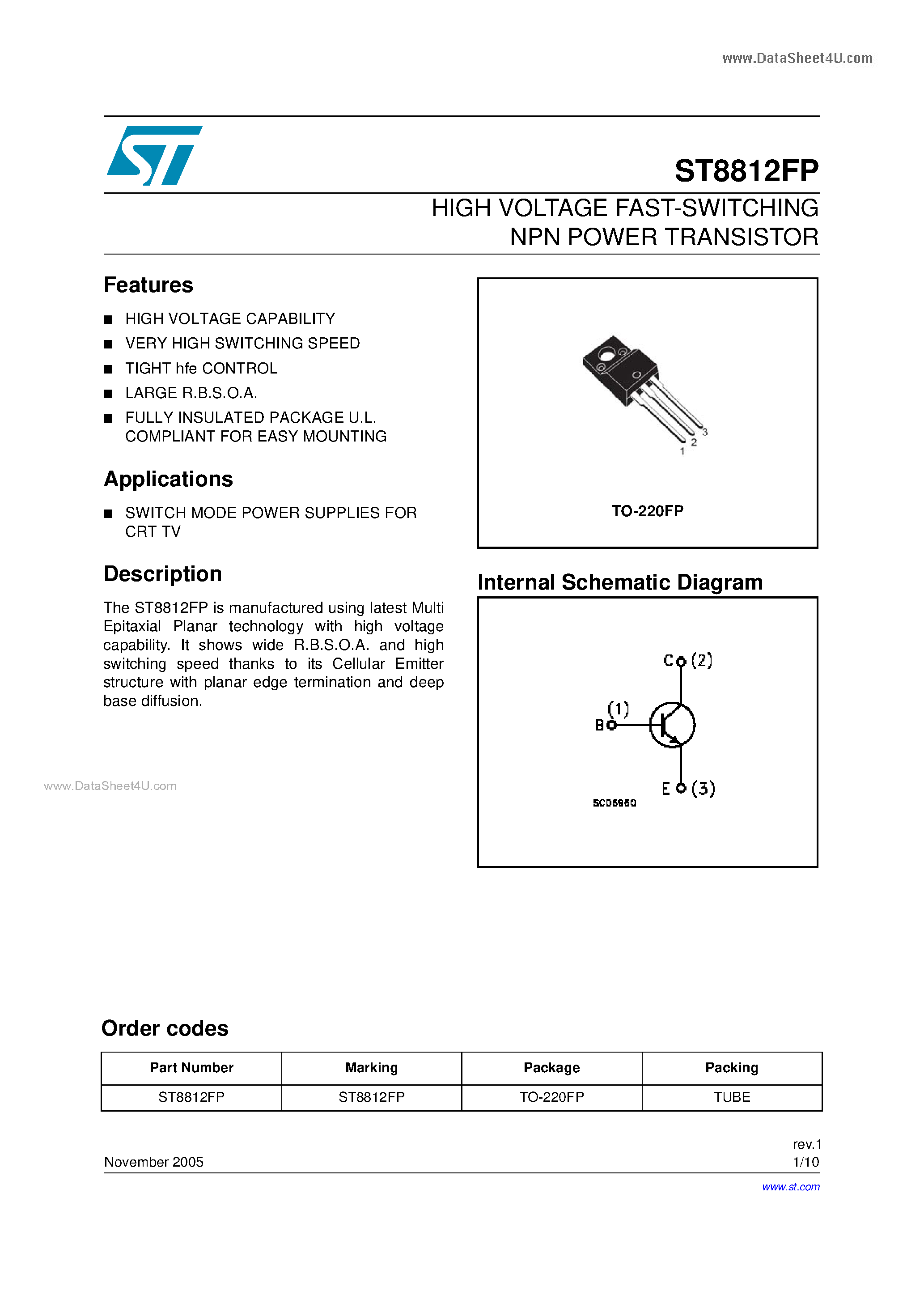 Datasheet 8812FP - Search -----> ST8812FP page 1