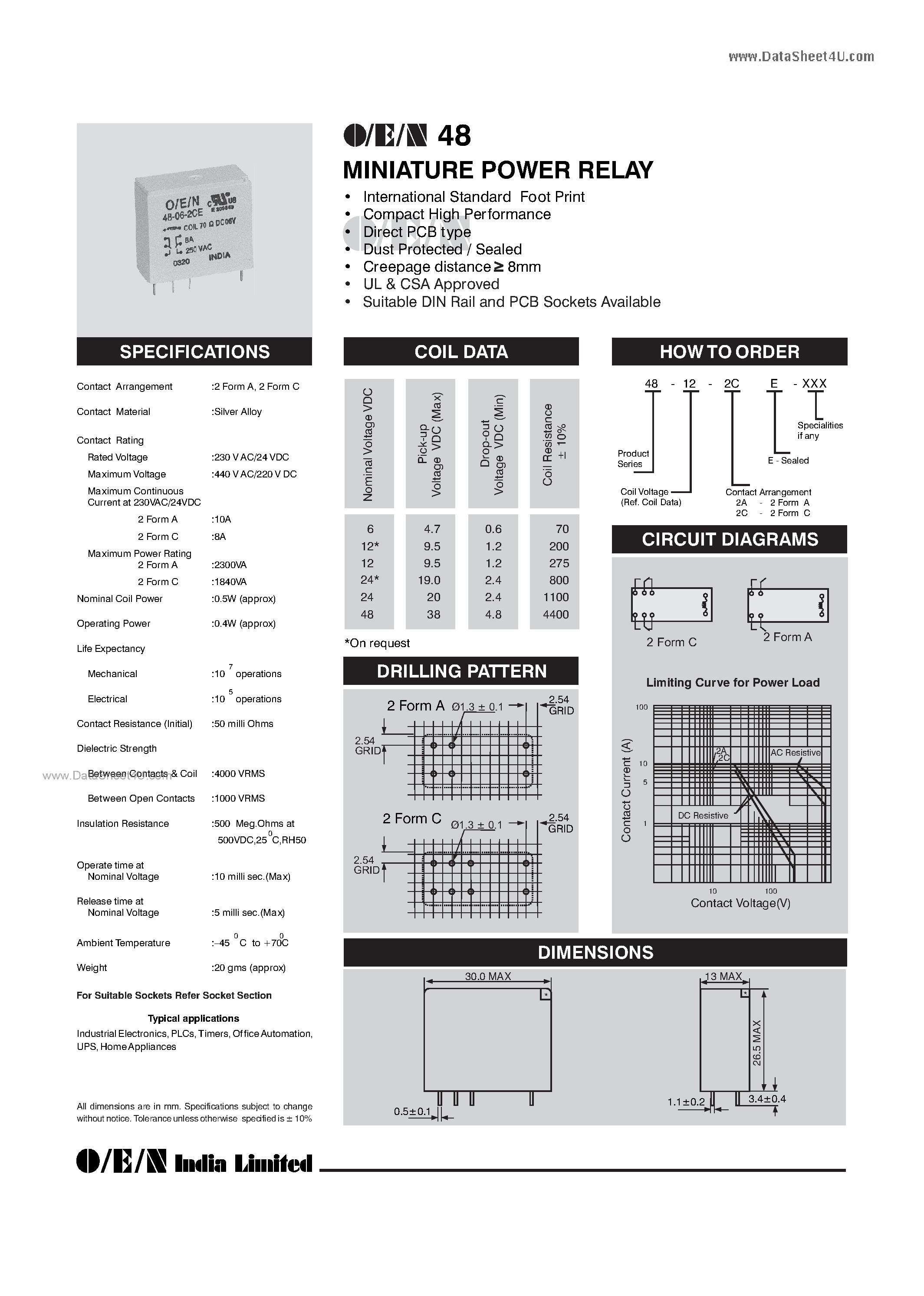 Datasheet 48-12-xxx-xxx - Miniature Power Relay page 1