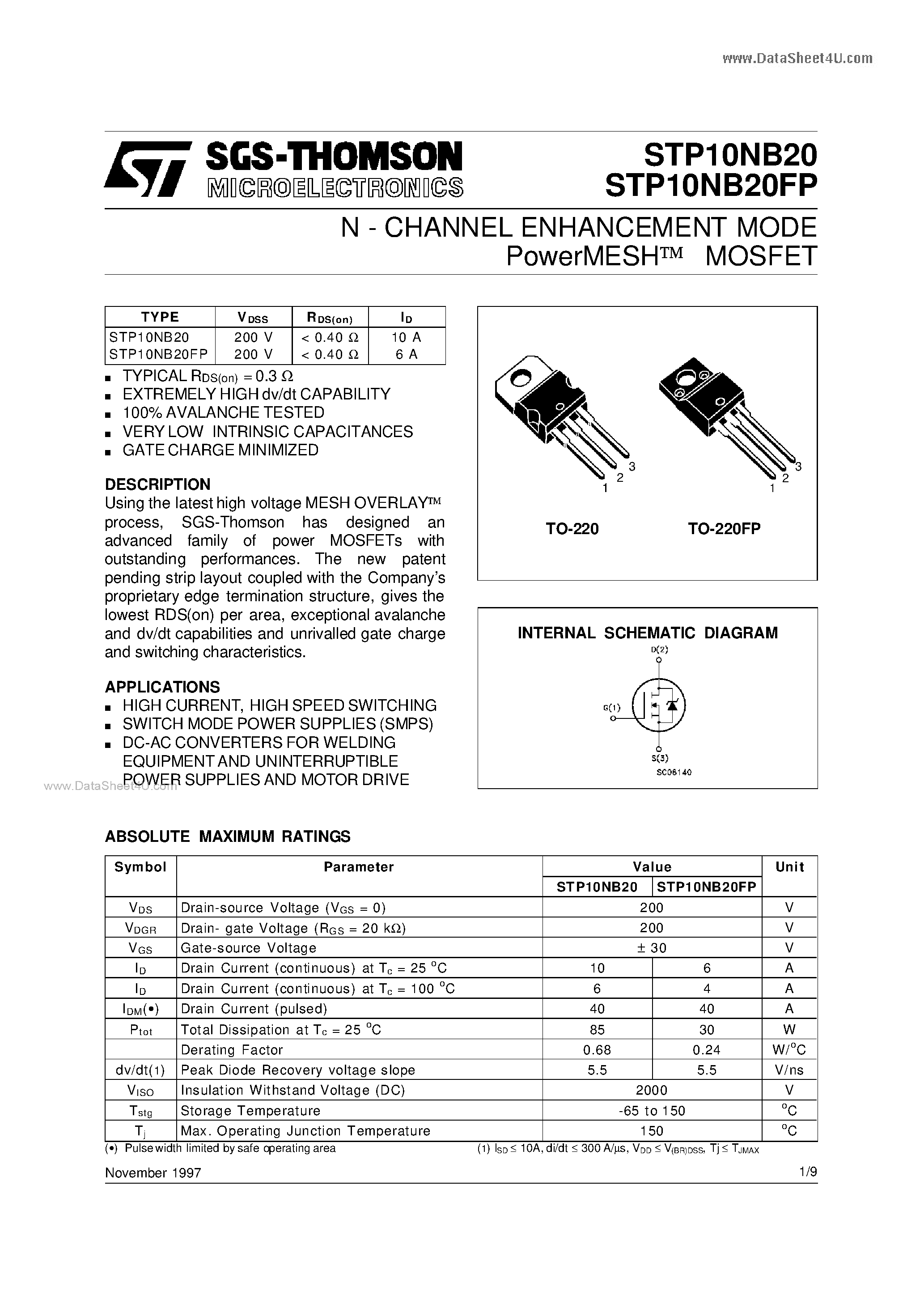Datasheet P10NB20FP - Search -----> STP10NB20FP page 1