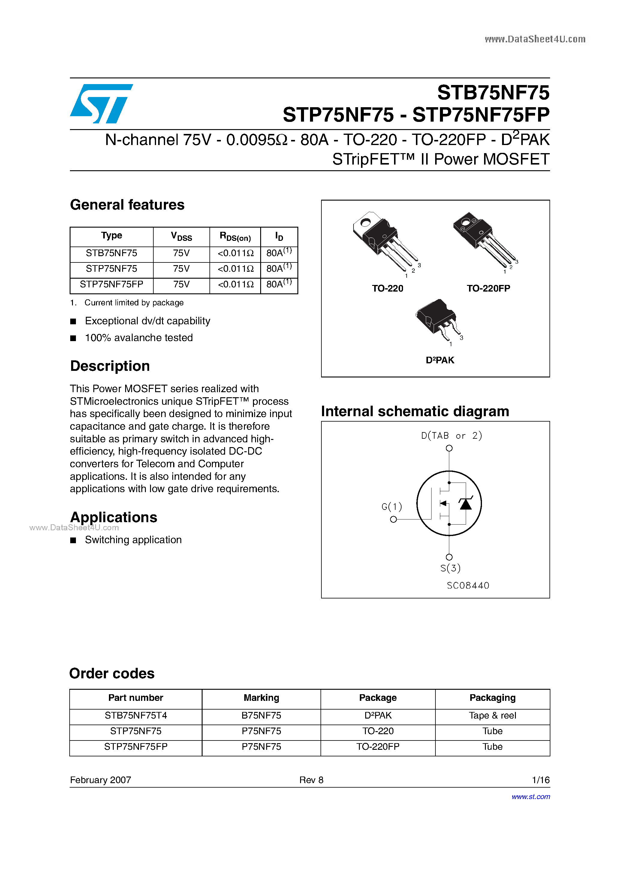 Datasheet P75NF75 - Search -----> STP75NF75 page 1