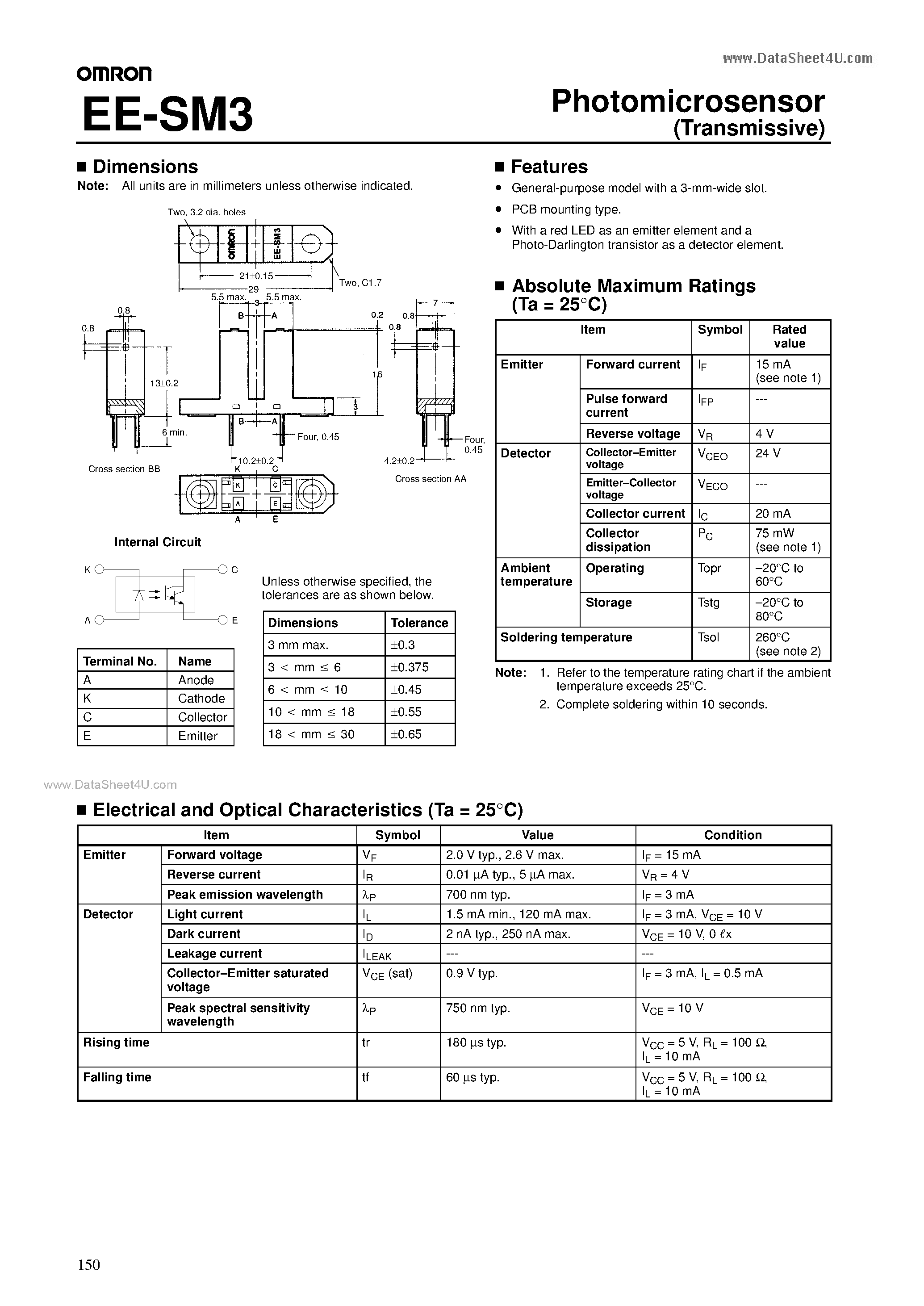 Datasheet EE-SM3 - Photomicrosensor page 1
