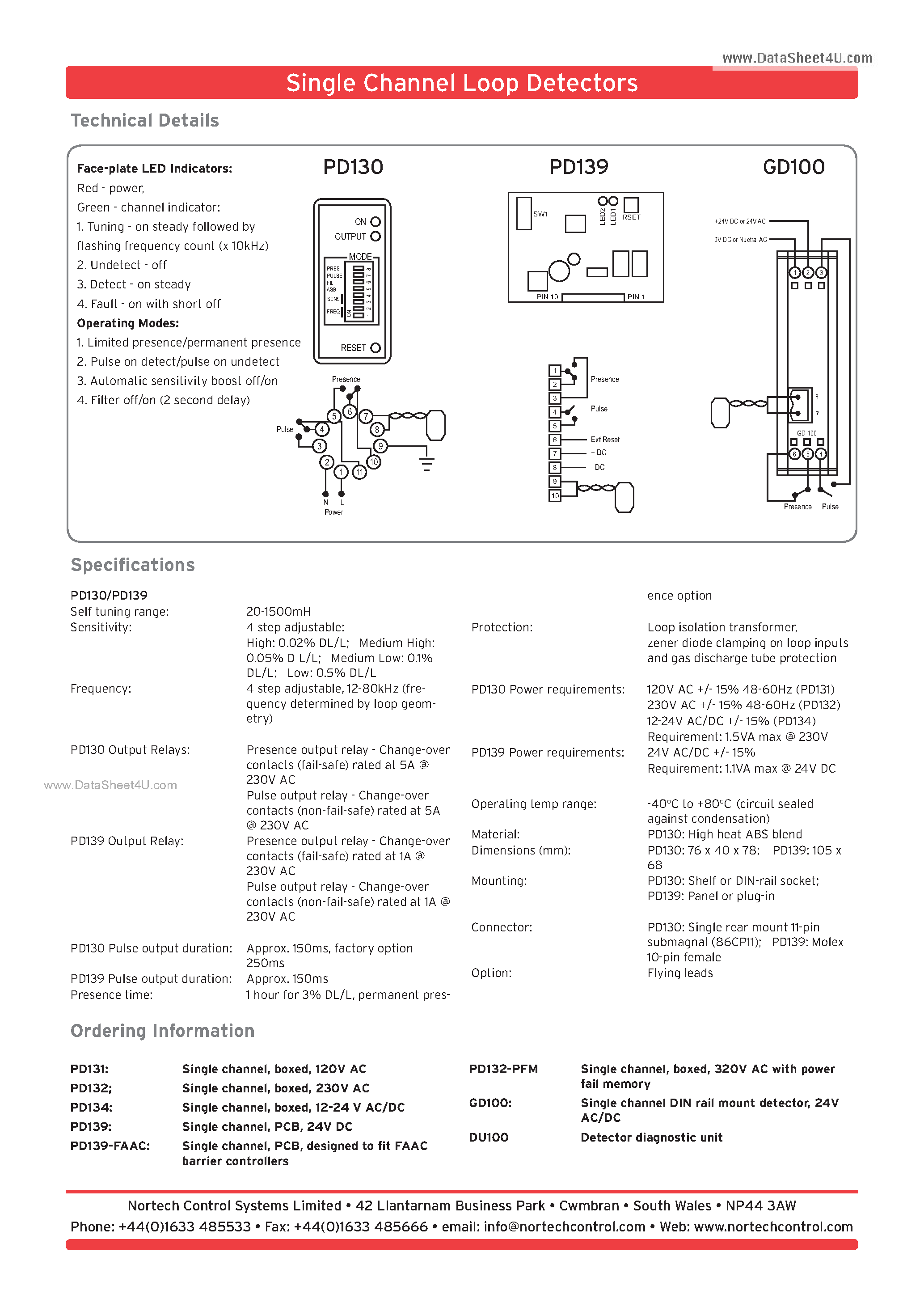 Datasheet PD130 - (PD130 / PD139) Single Channle Loop Detectors page 2