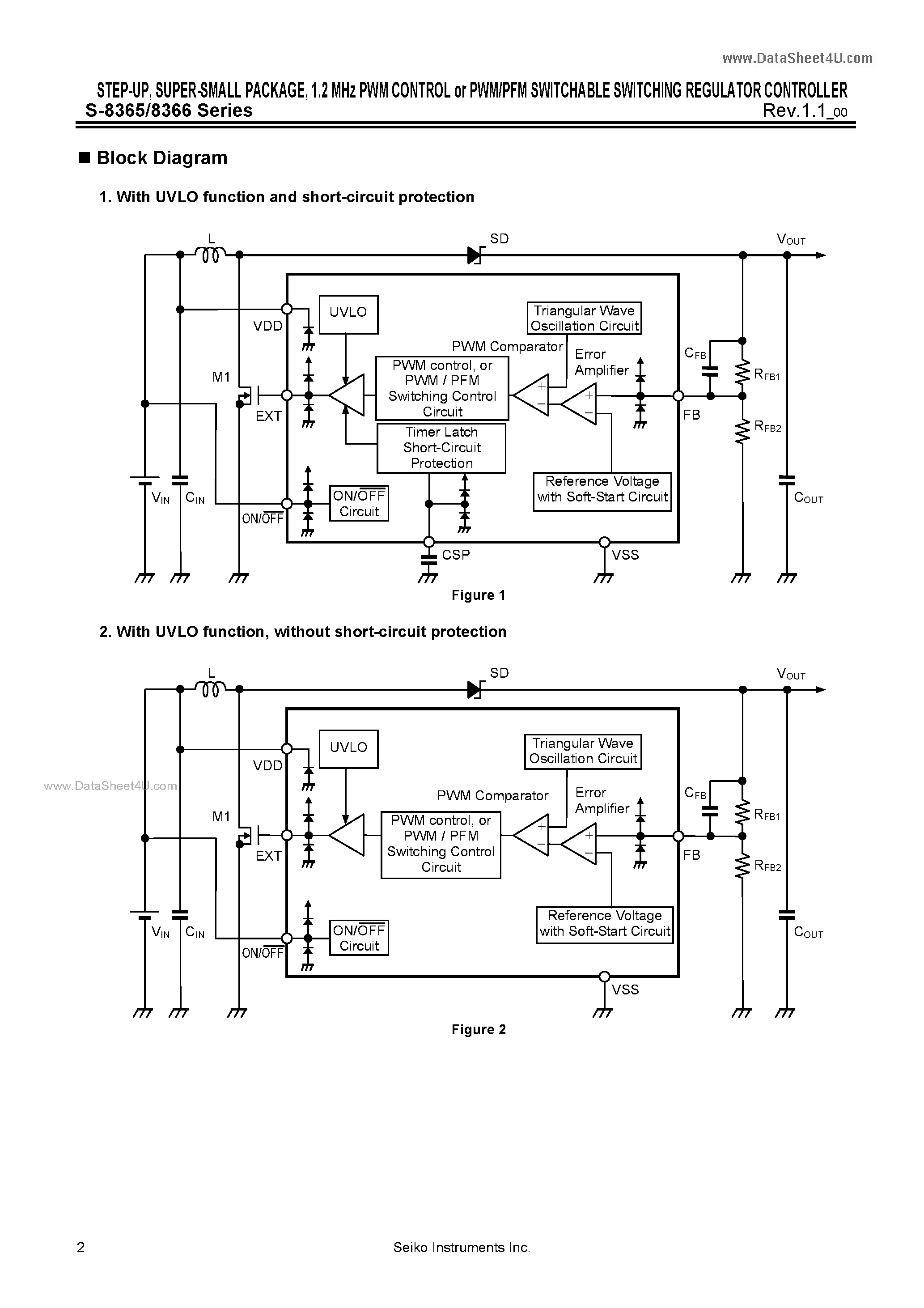Datasheet S-8365 - (S-8365 / S-8366) 1.2 MHz PWM CONTROL or PWM/PFM SWITCHABLE SWITCHING REGULATOR CONTROLLER page 2