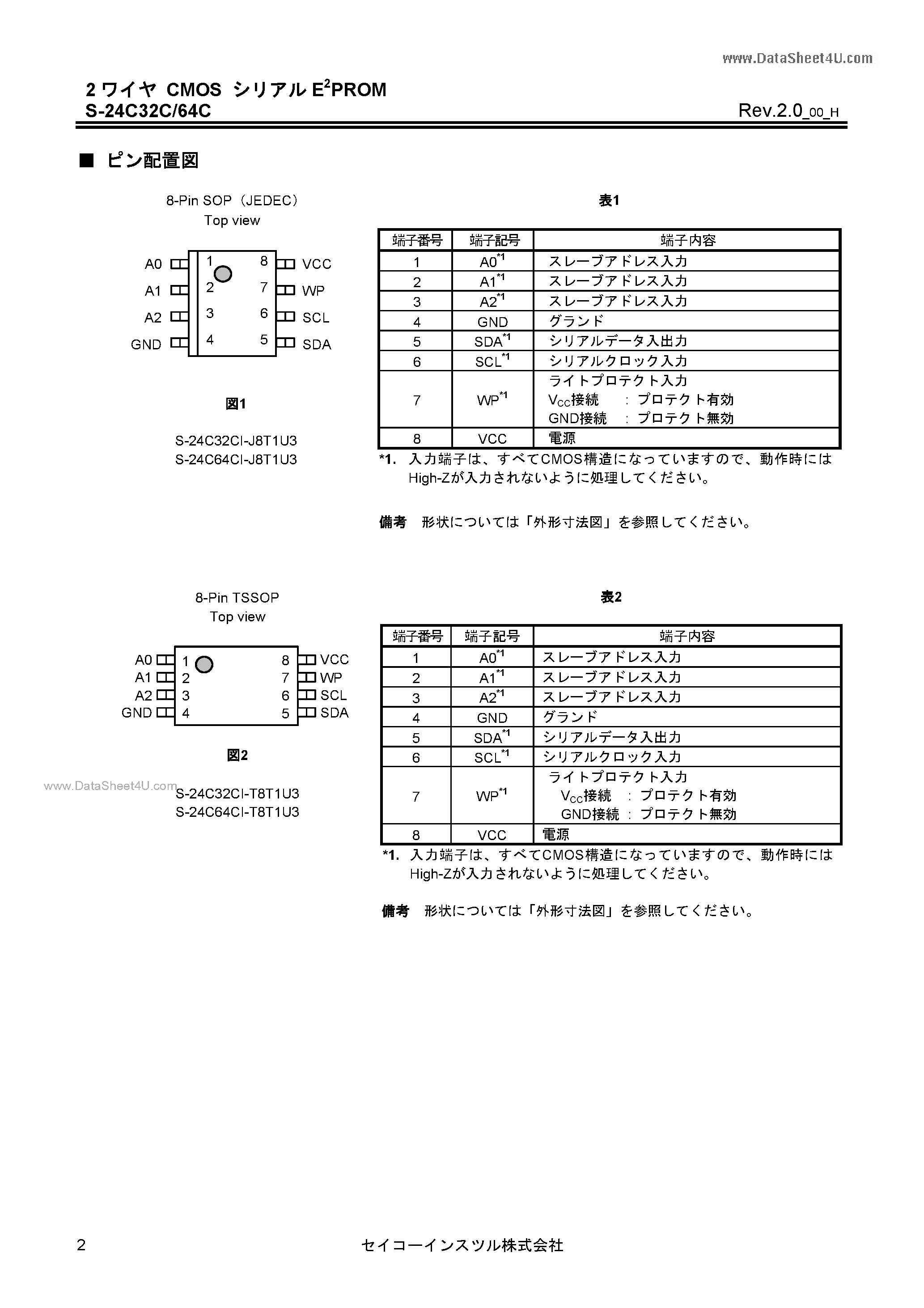 Datasheet S-24C32C - (S-24C32C / S-24C64C) page 2