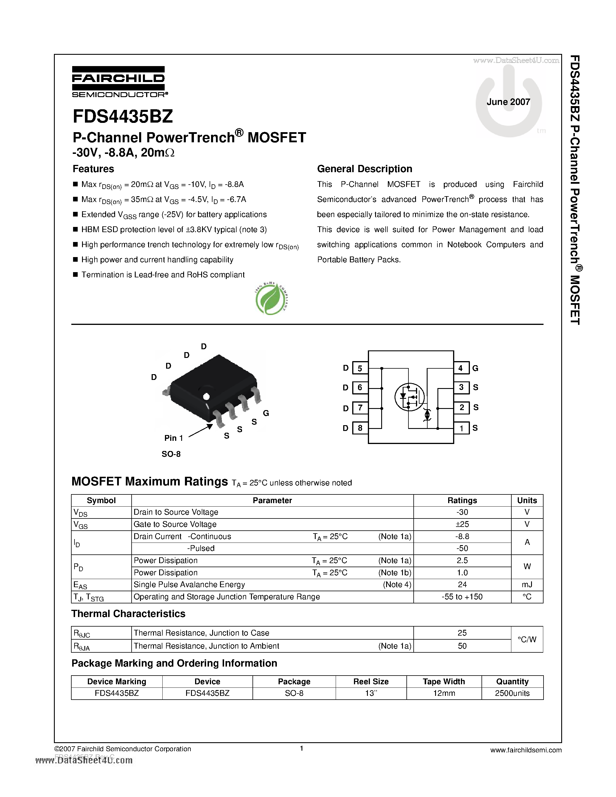 Datasheet 4435BZ - Search -----> FDS4435BZ page 1