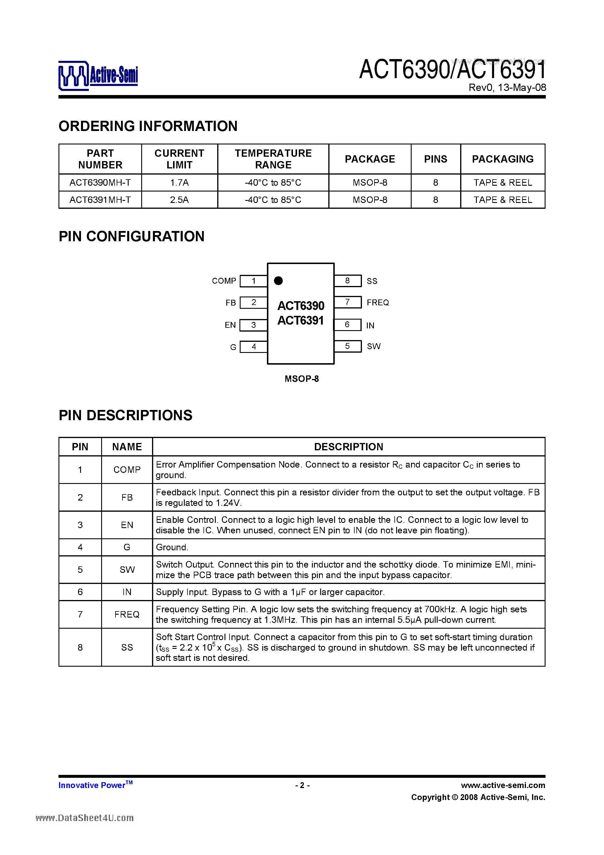 Datasheet ACT6390 - (ACT6390 / ACT6391) 1.7A/2.5A PWM Step-Up DC/DC Converters page 2