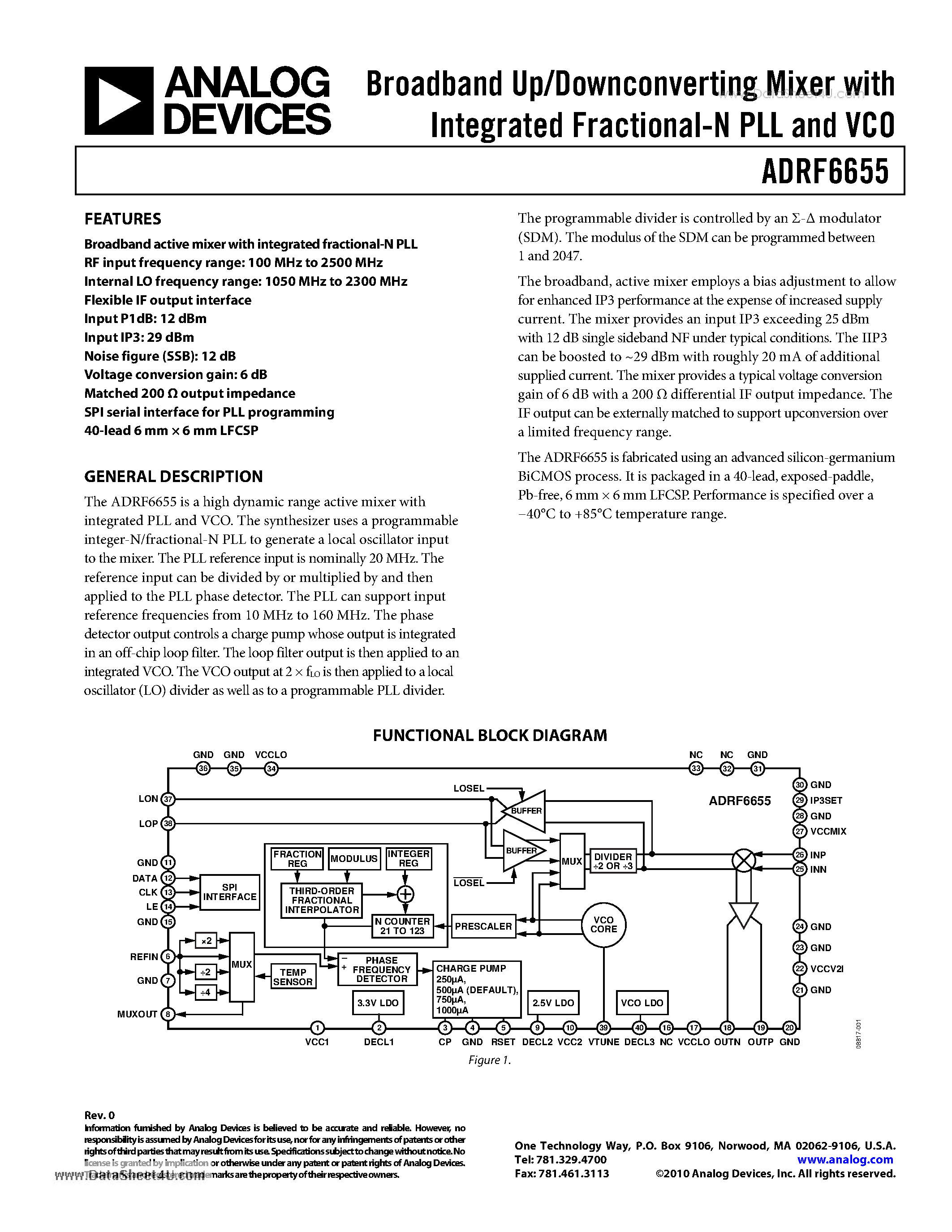 Даташит ADRF6655 - Broadband Up/Downconverting Mixer страница 1
