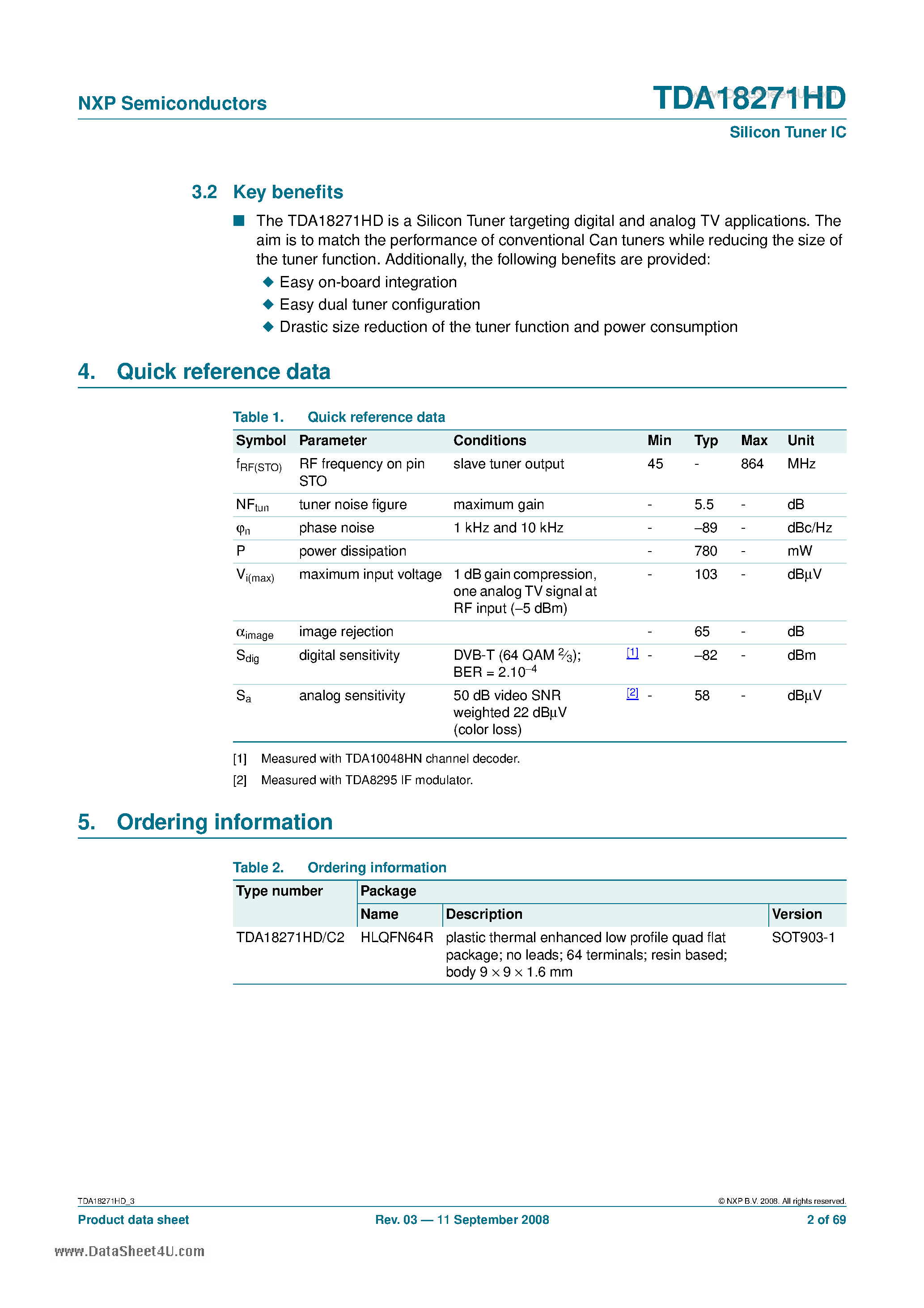 Datasheet TDA18271HD - Silicon Tuner IC page 2