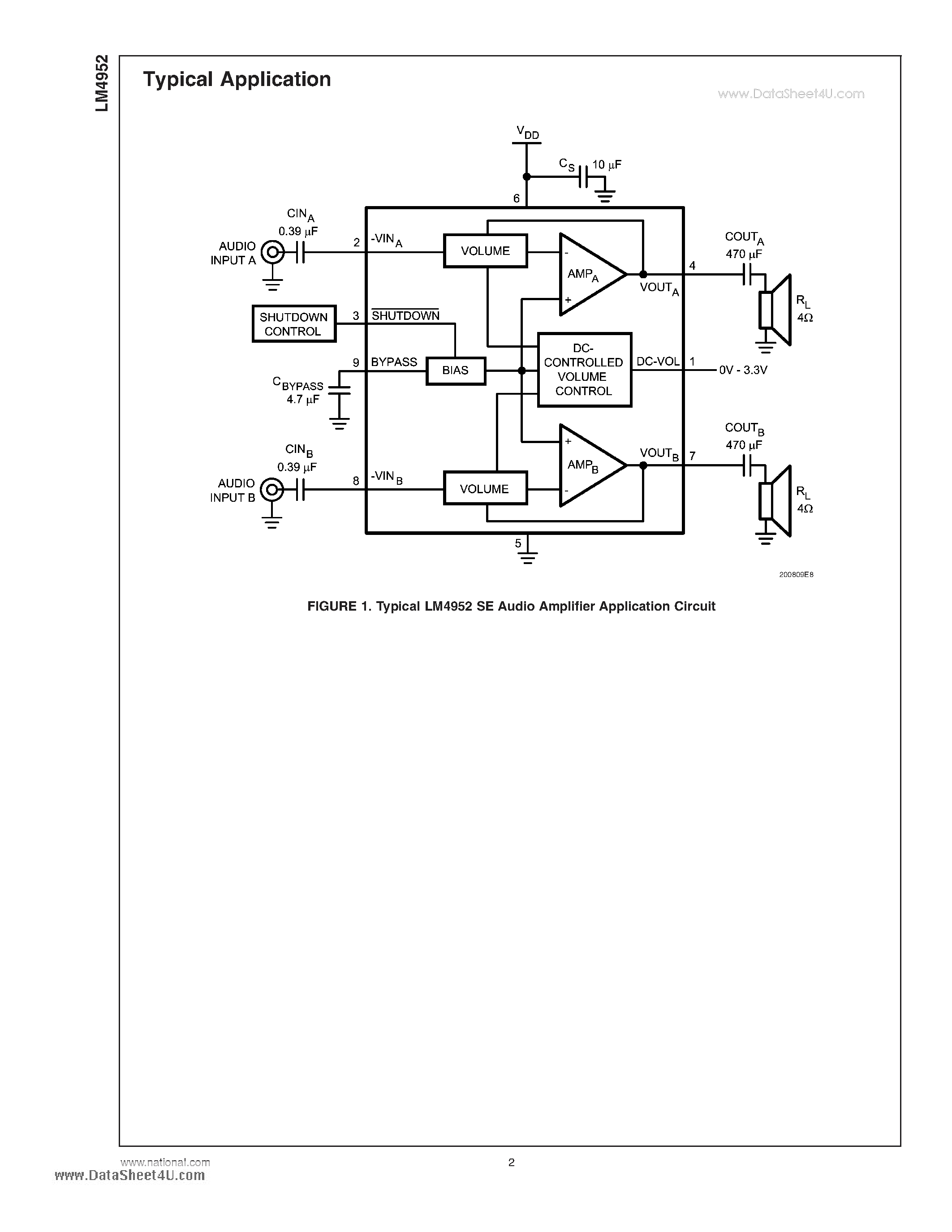Даташит LM4952 - 3.1W Stereo-SE Audio Power Amplifier страница 2