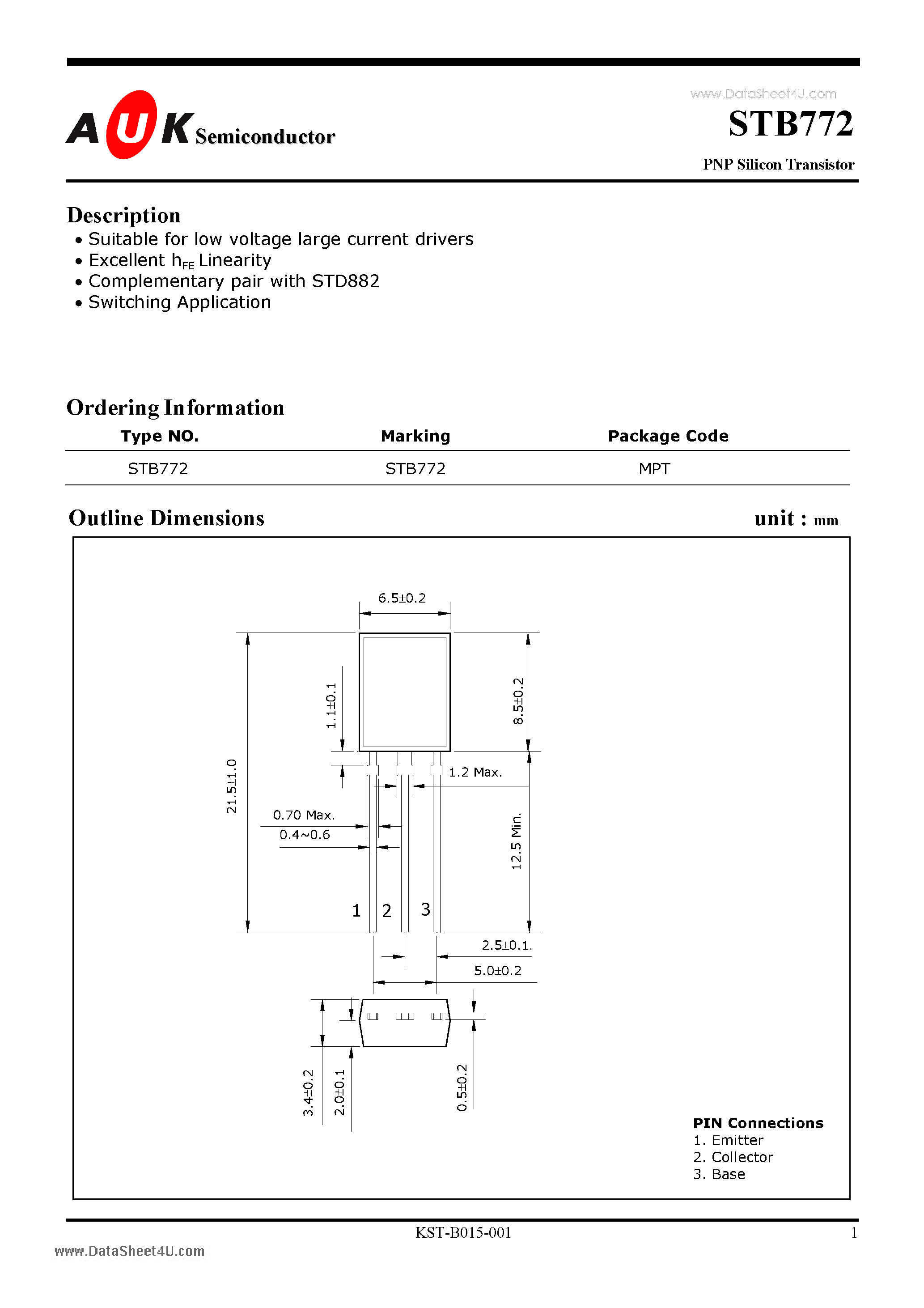 Datasheet STB772 - PNP Silicon Transistor page 1