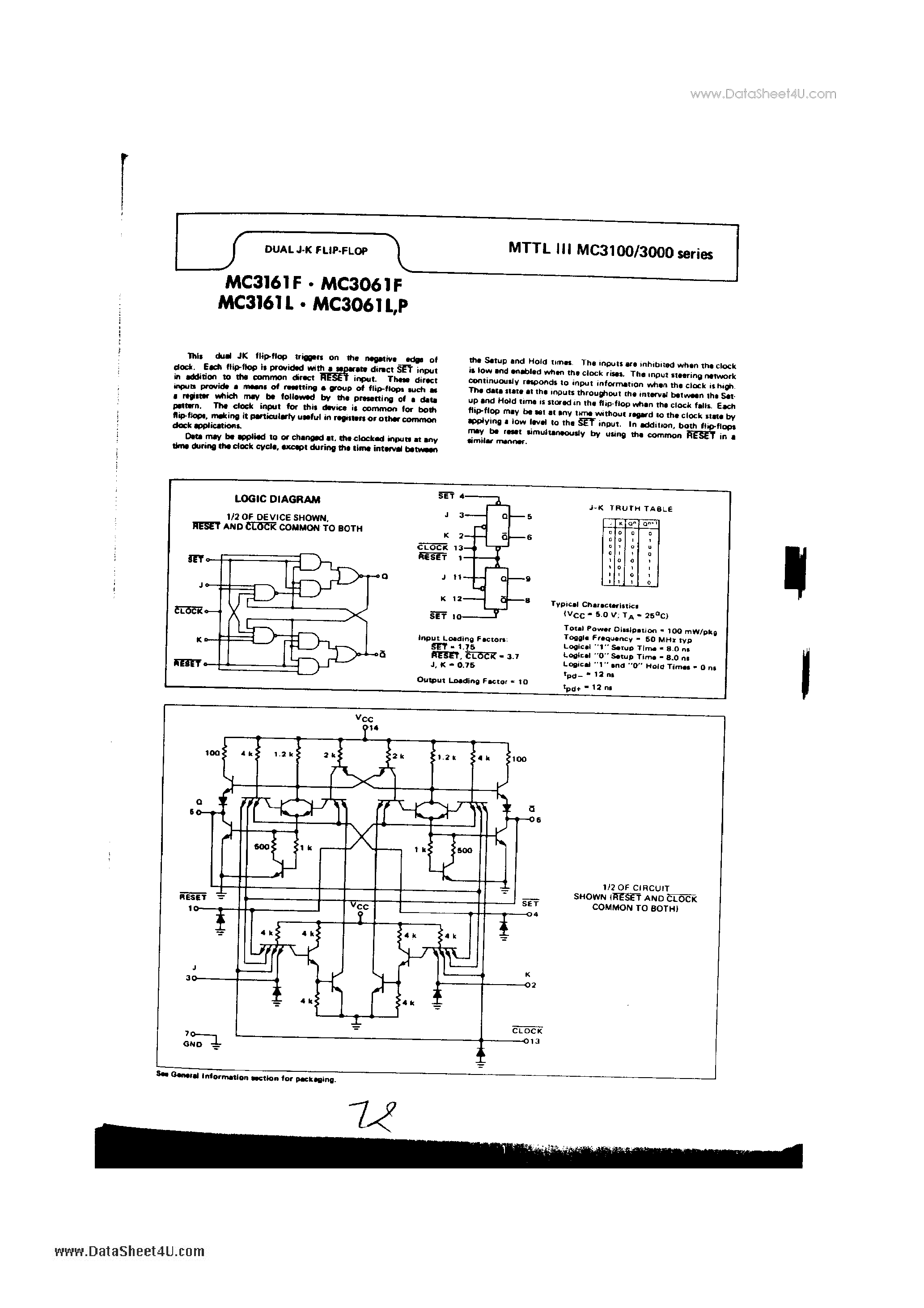 Datasheet MC3061F - Dual J-K Flip-Flop page 1