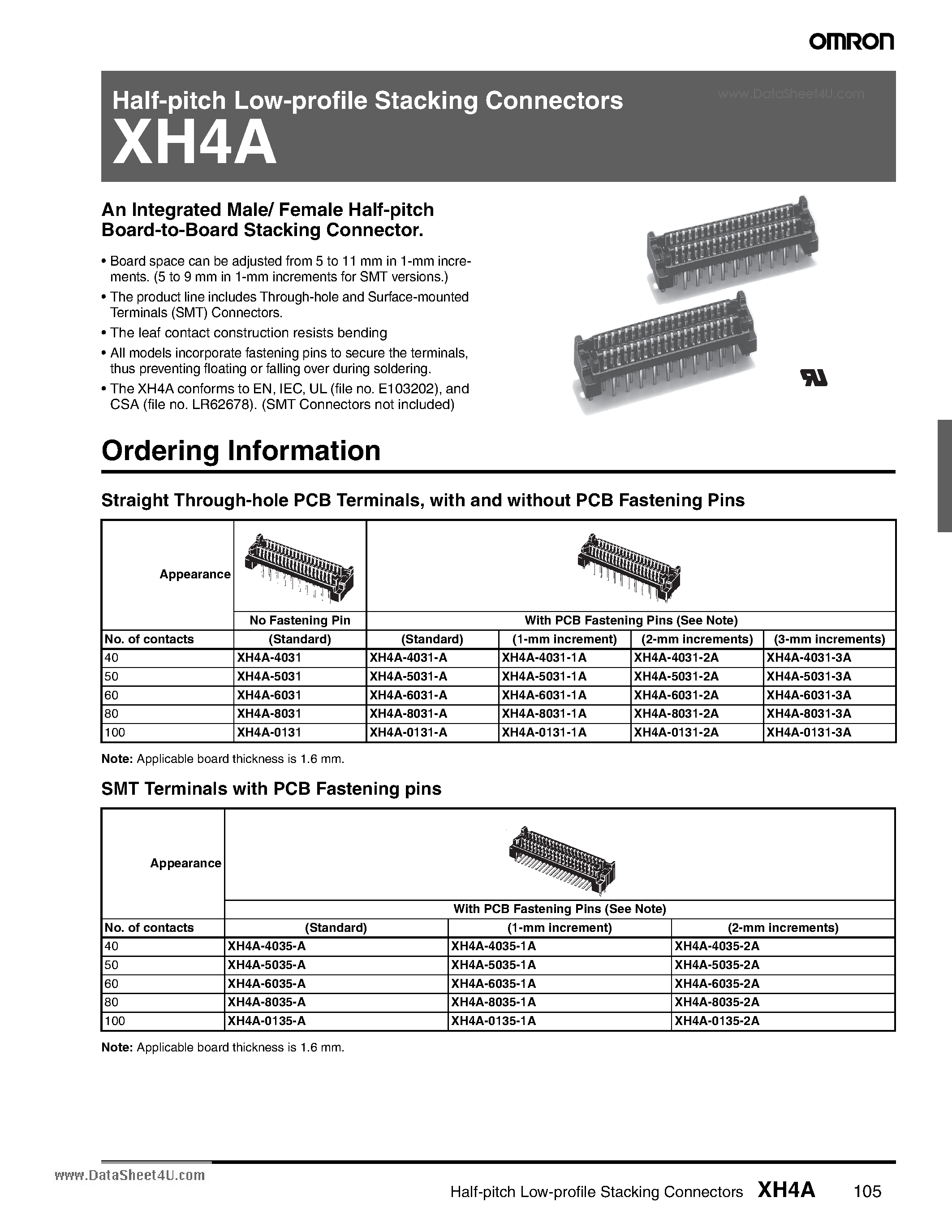 Datasheet XH4A - Half-pitch Low-profile Stacking Connectors page 1