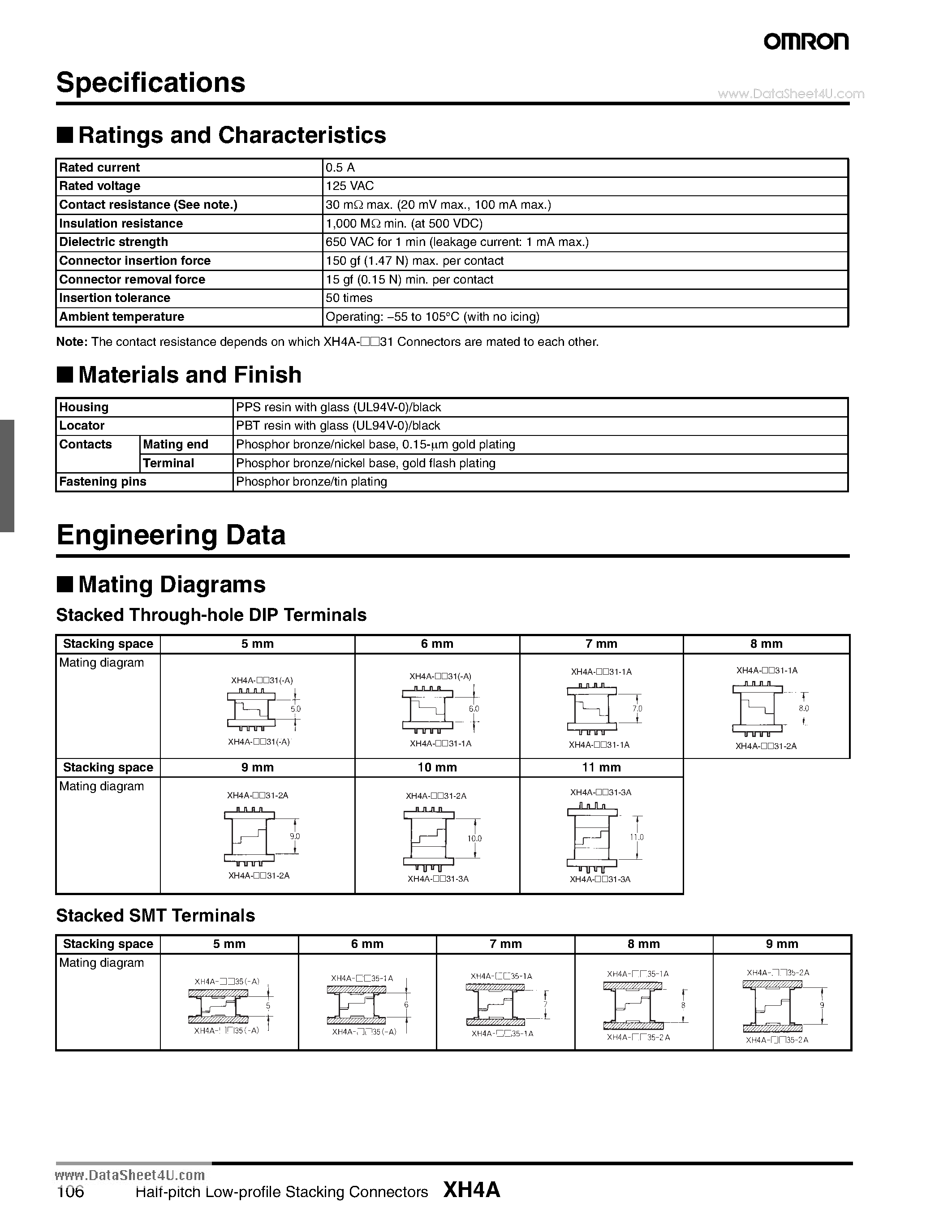 Datasheet XH4A - Half-pitch Low-profile Stacking Connectors page 2
