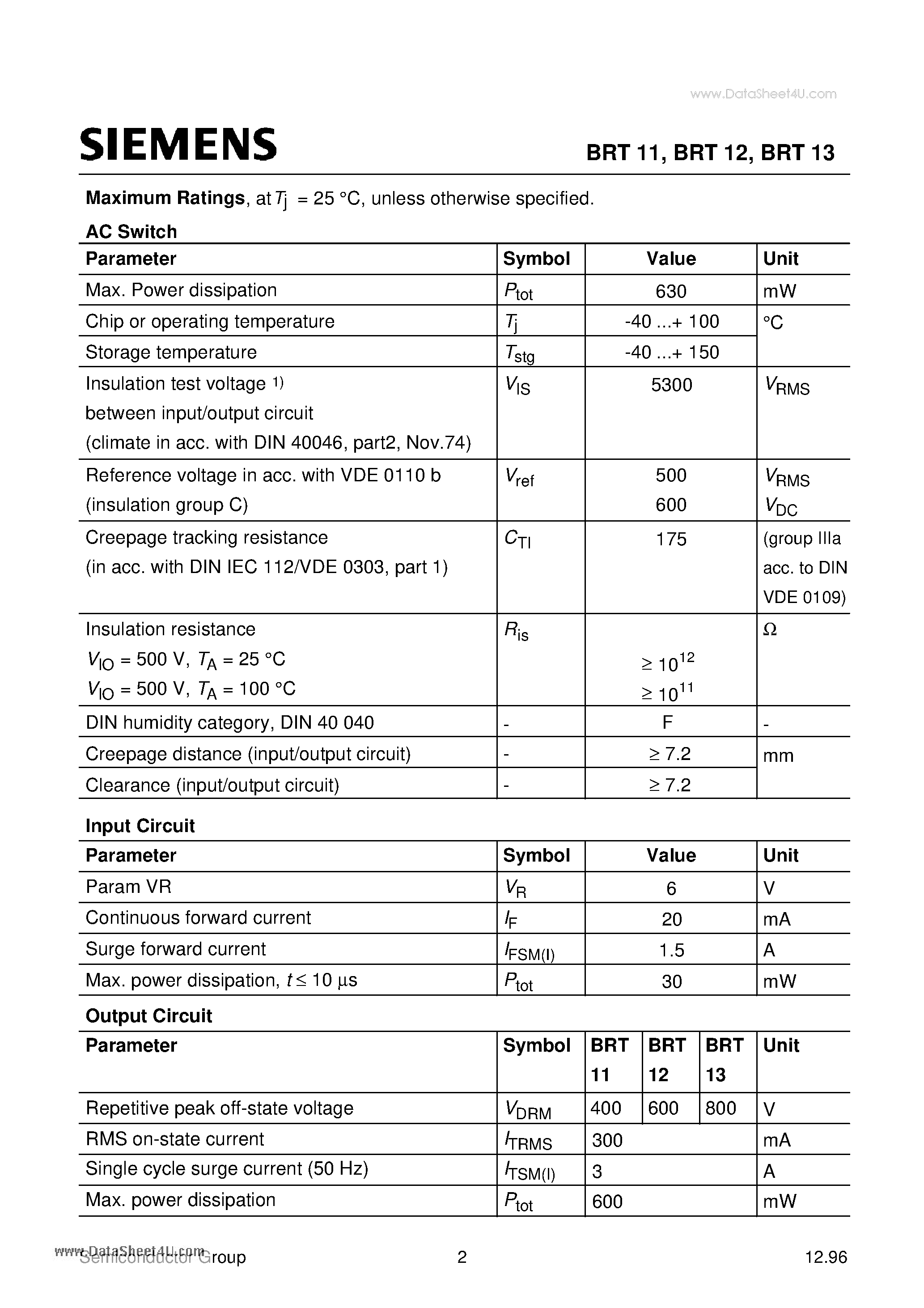 Datasheet BRT11H - SITACO AC Switches Without Zero Voltage Switch page 2