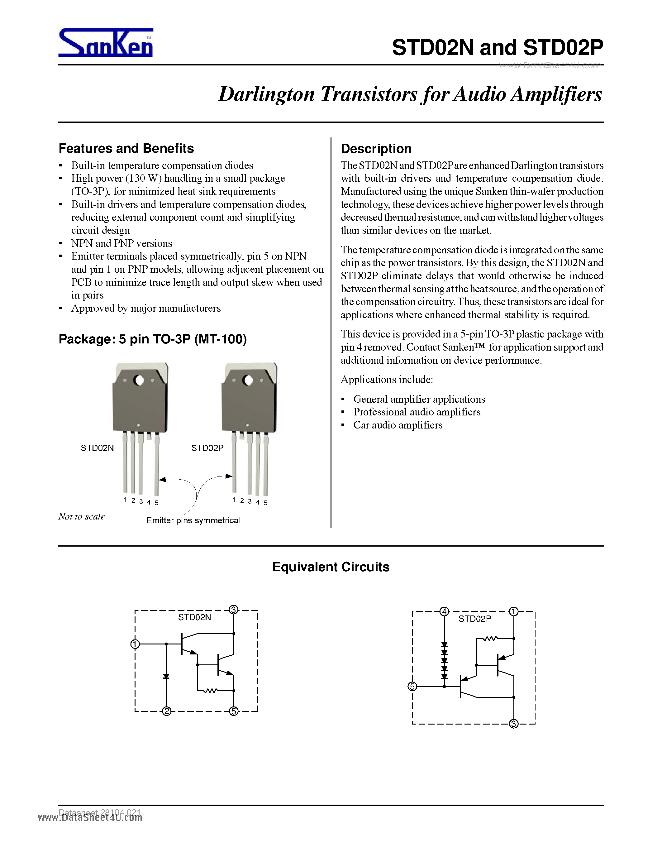 Datasheet STD02N - Darlington Transistors for Audio Amplifiers page 1