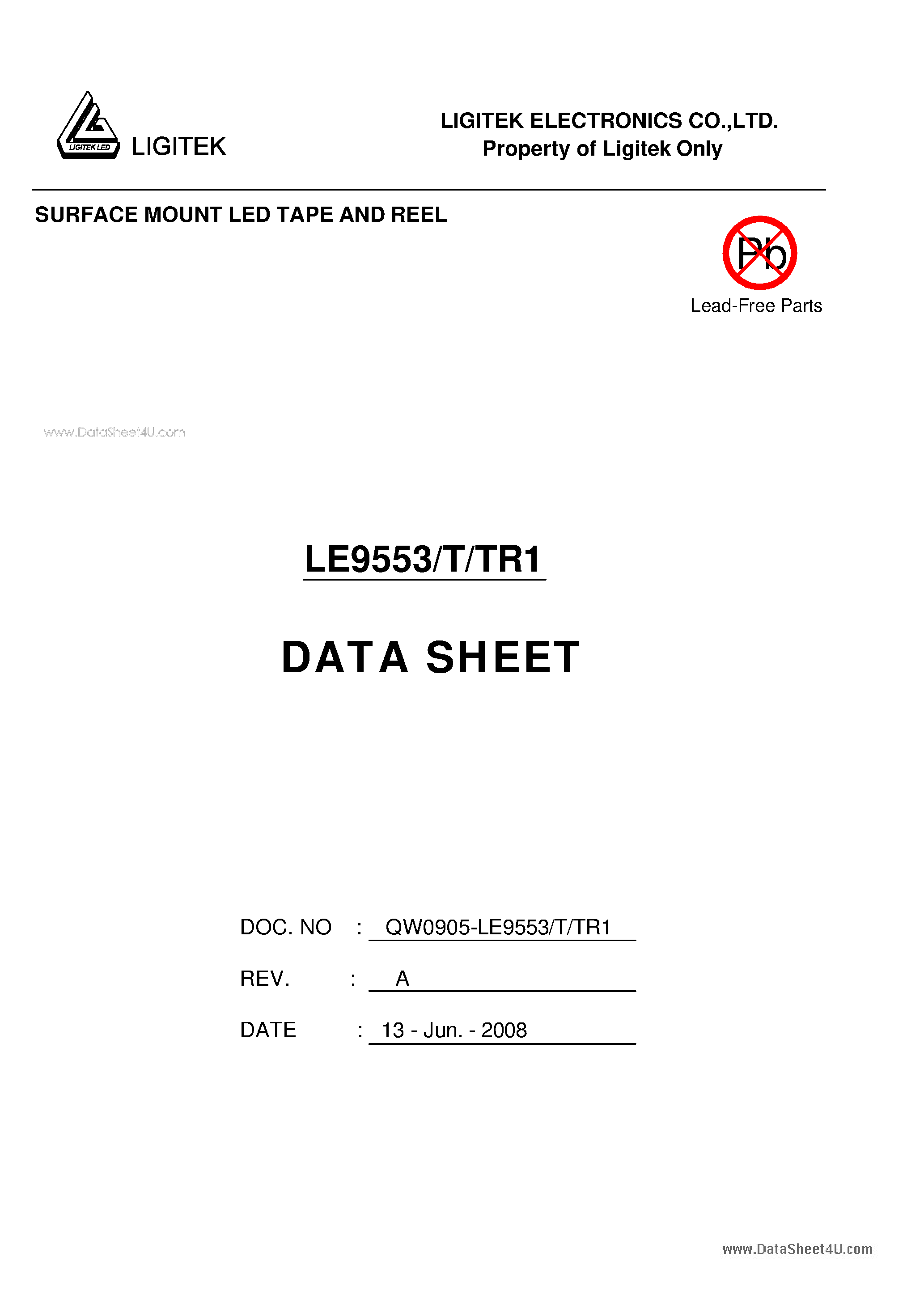 Datasheet LE9553/T/TR1 - SURFACE MOUNT LED TAPE AND REEL page 1