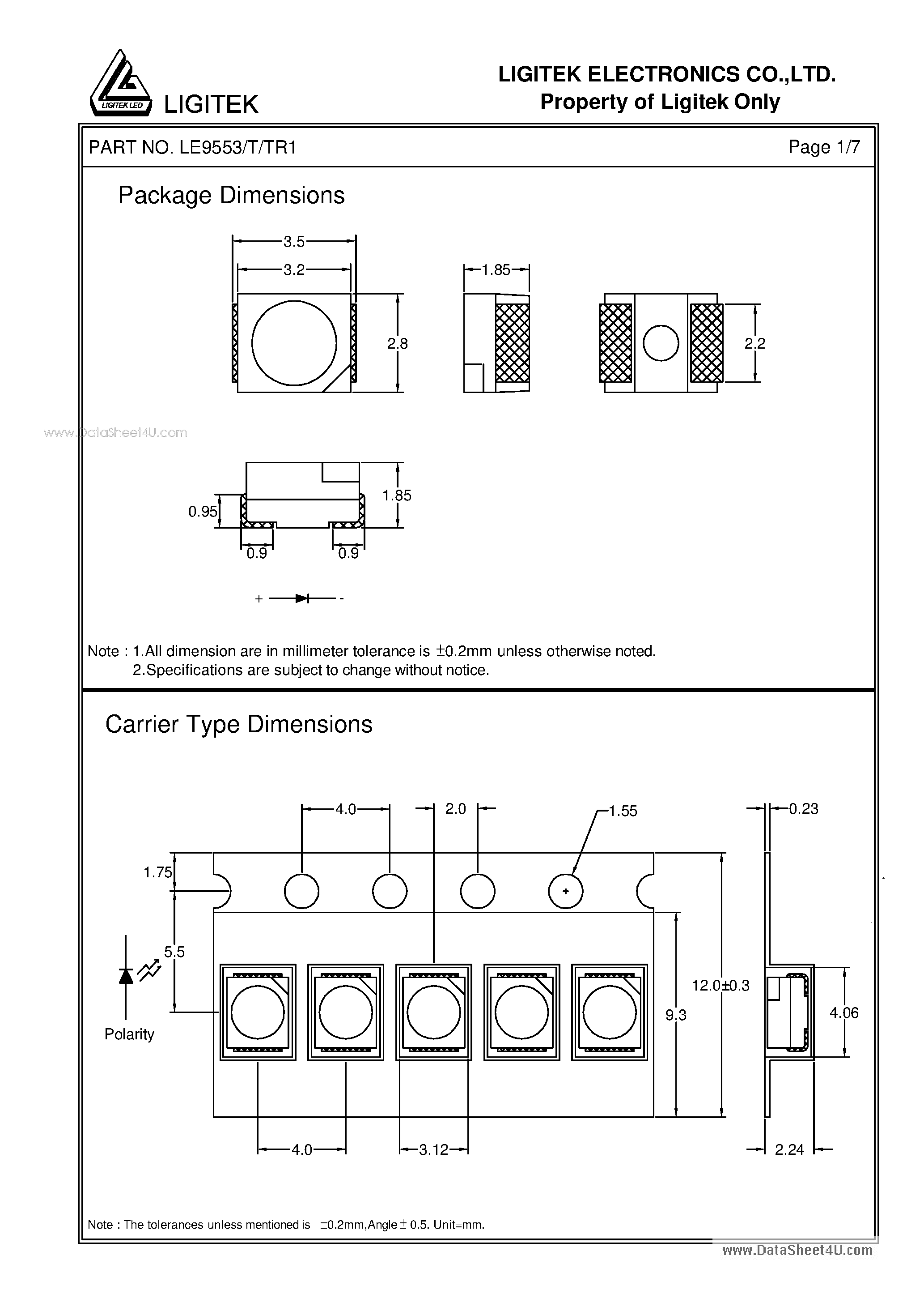 Datasheet LE9553/T/TR1 - SURFACE MOUNT LED TAPE AND REEL page 2