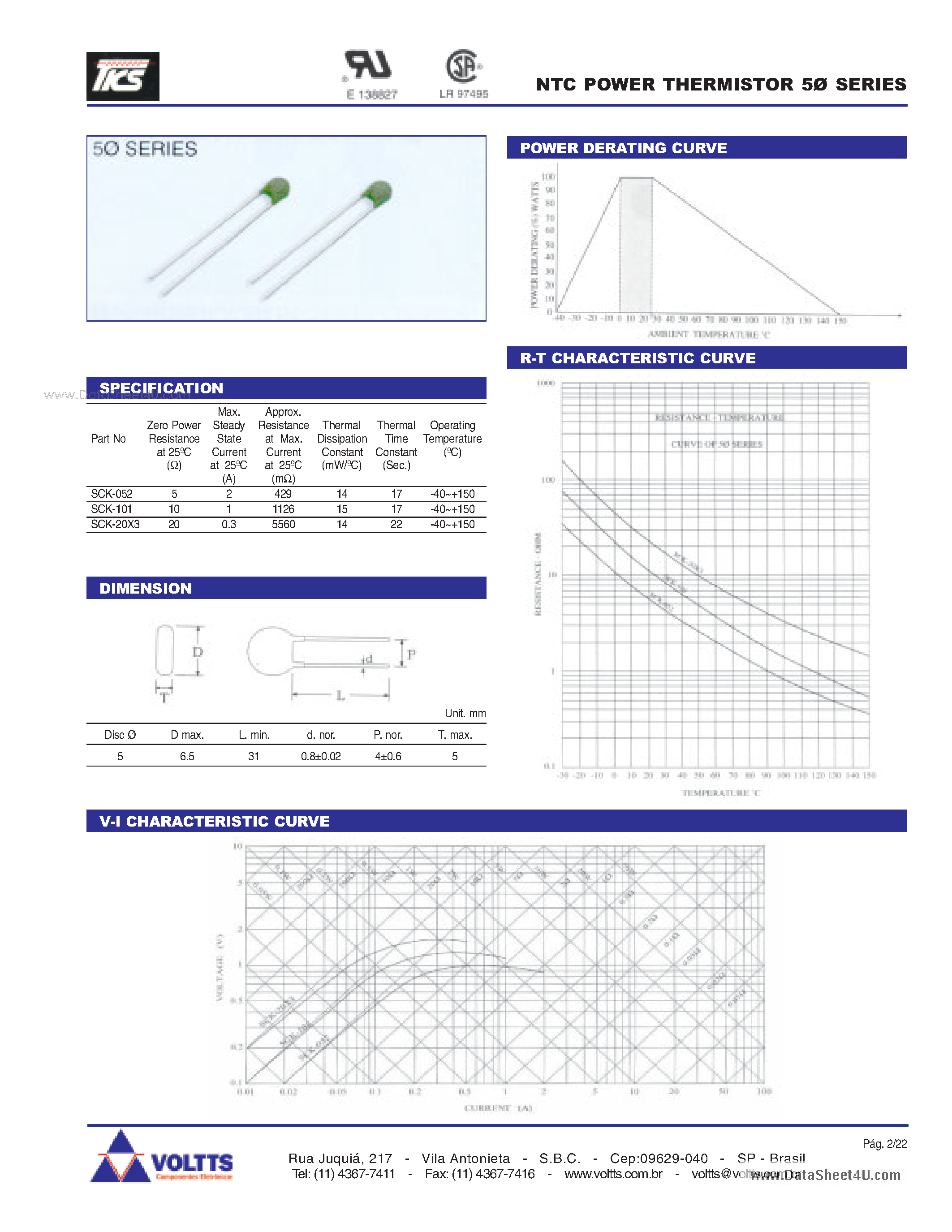 Datasheet SCK-0120 - NTC Power Thermistor page 2