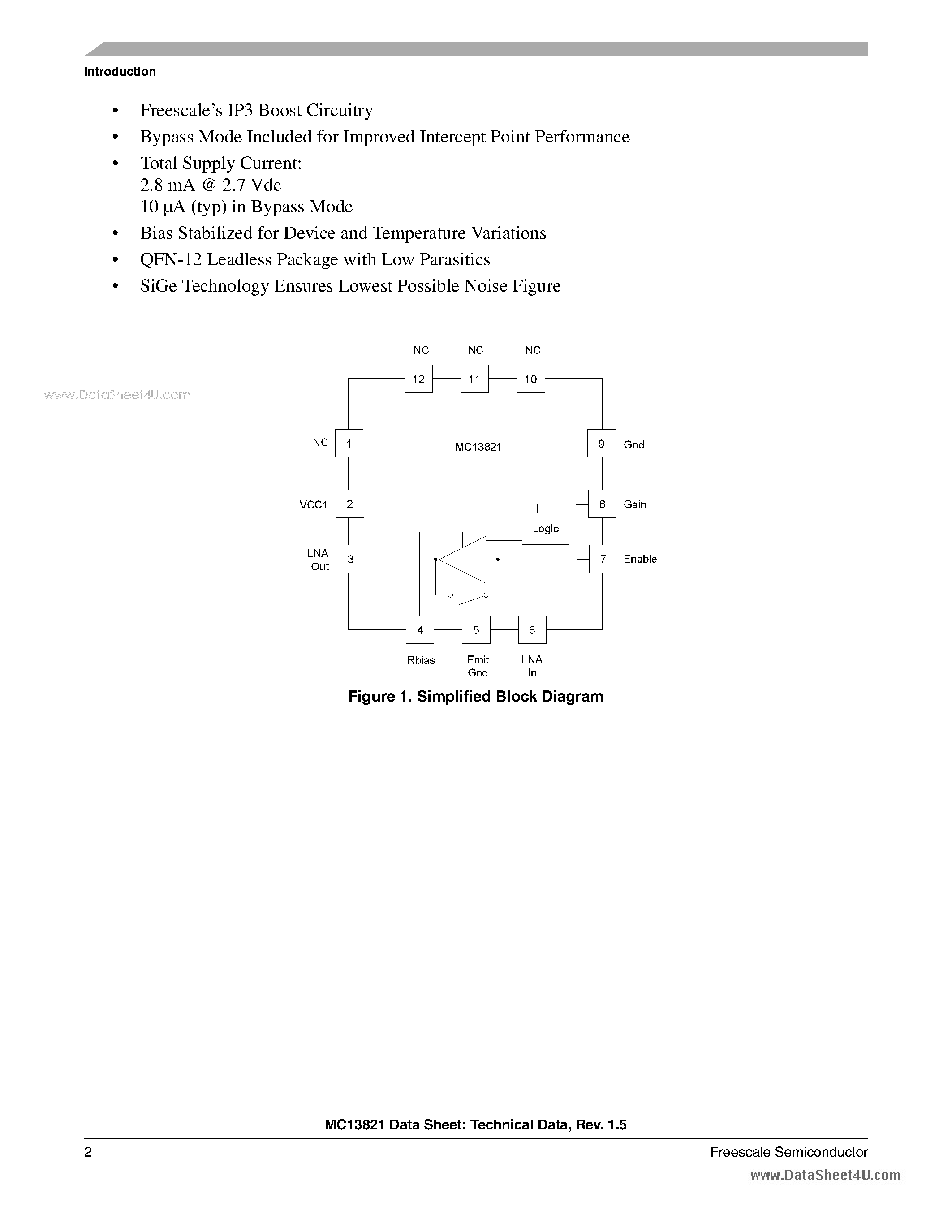 Datasheet MC13821 - Low Noise Amplifier page 2