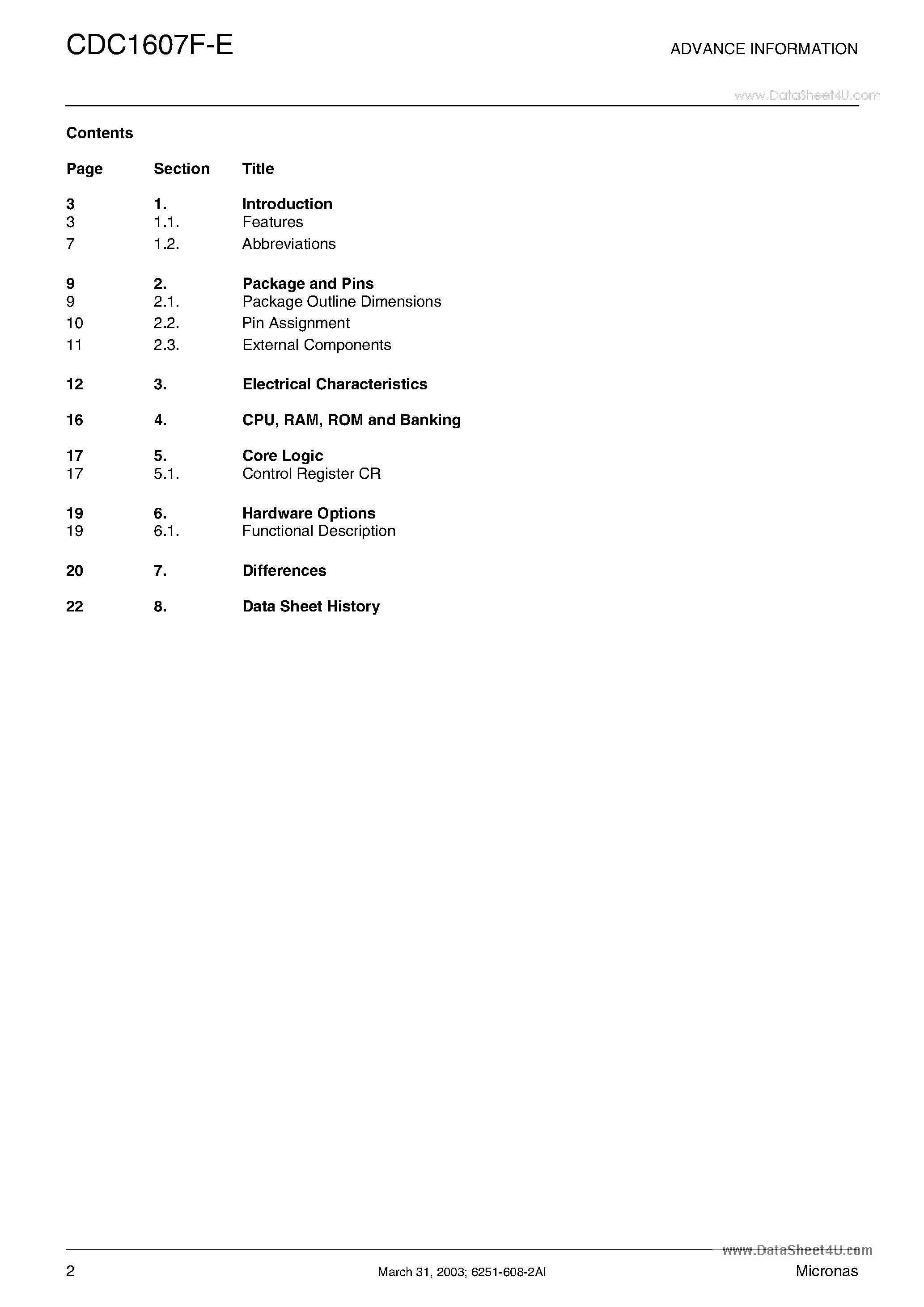 Datasheet CDC1607F-E - Automotive Controller Specification page 2