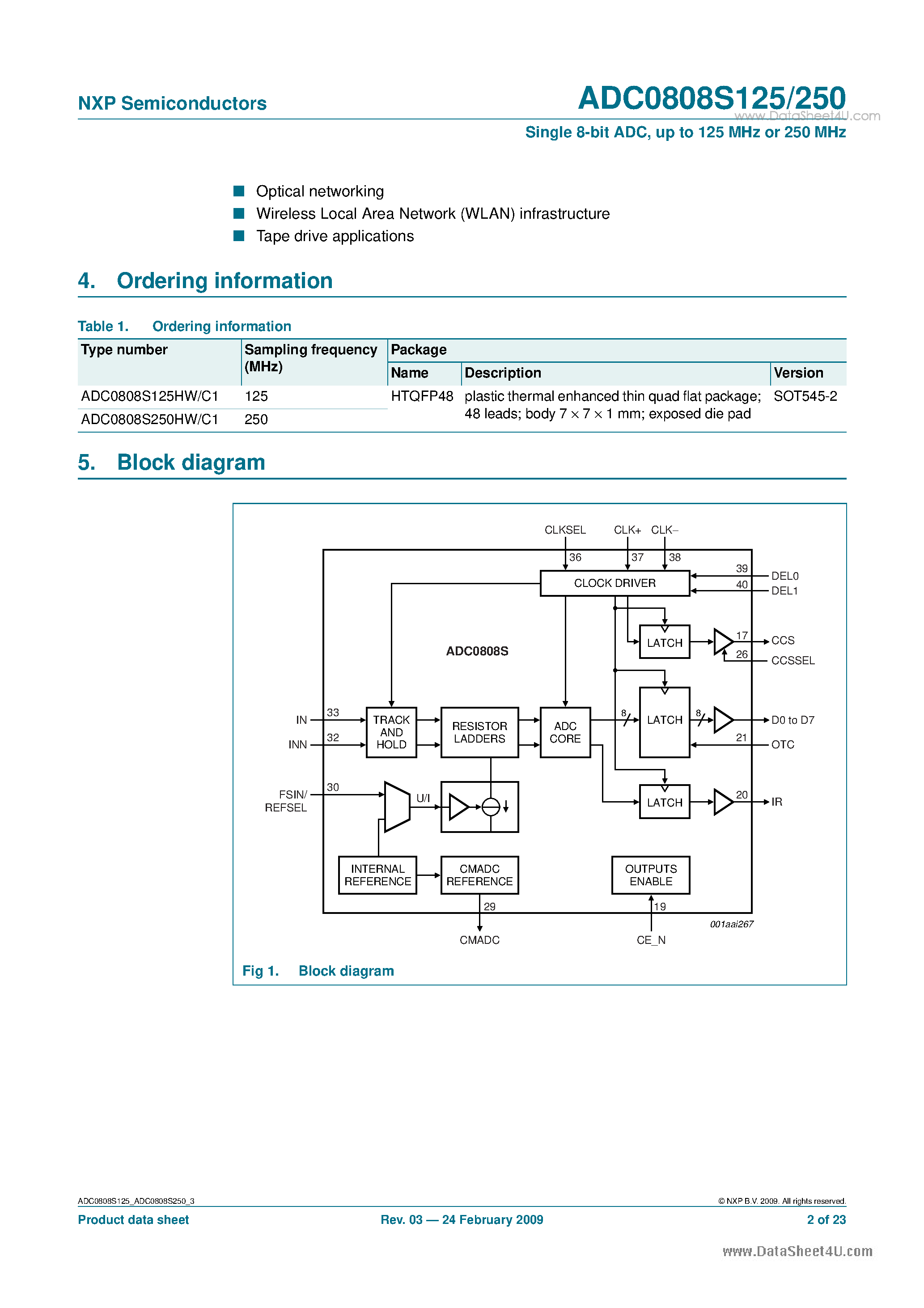 Datasheet ADC0808S125 - (ADC0808S125 / ADC0808S250) Single 8-bit ADC page 2