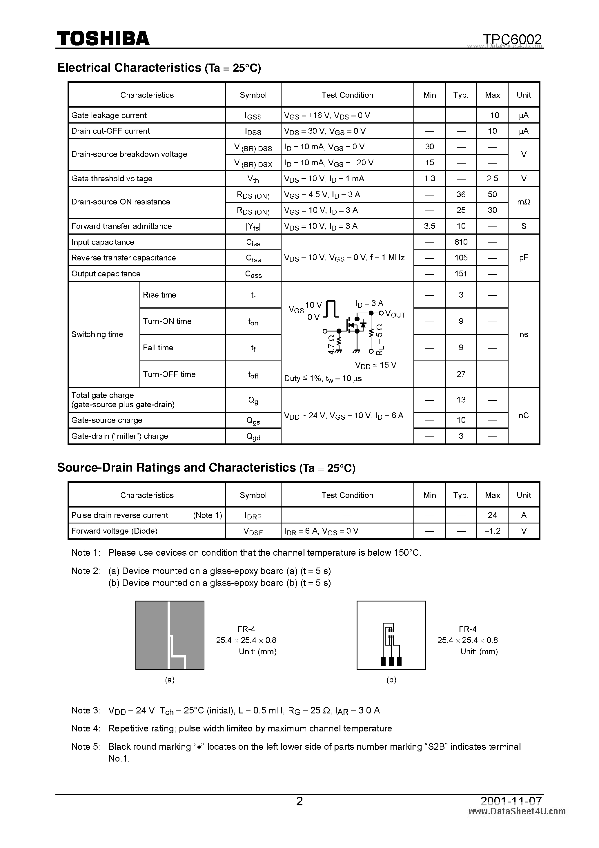 Даташит TPC6002 - TOSHIBA Field Effect Transistor Silicon N Channel MOS Type (U-MOSII) страница 2
