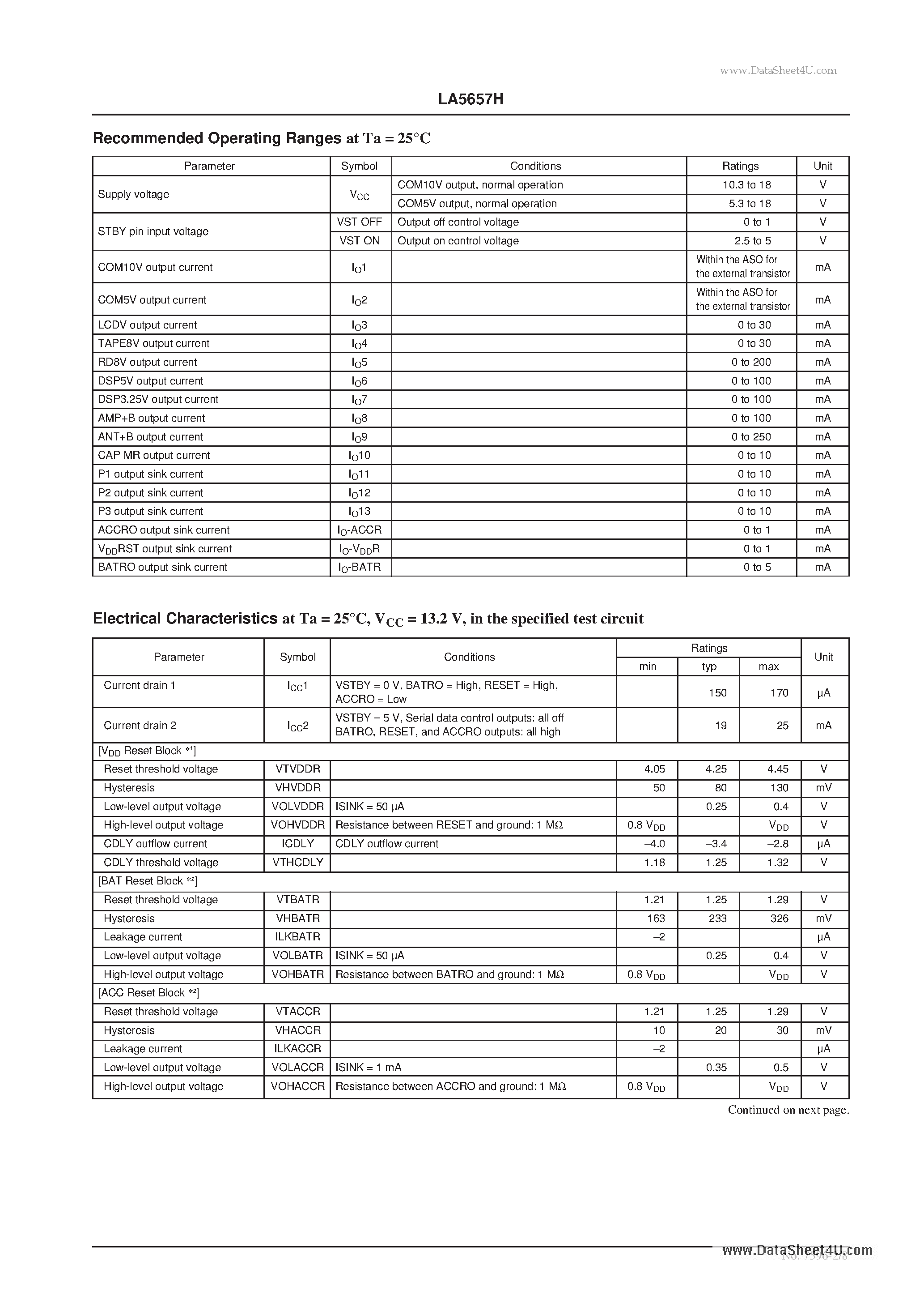 Datasheet LA5657H - System Power Supply IC for Car AV Systems page 2