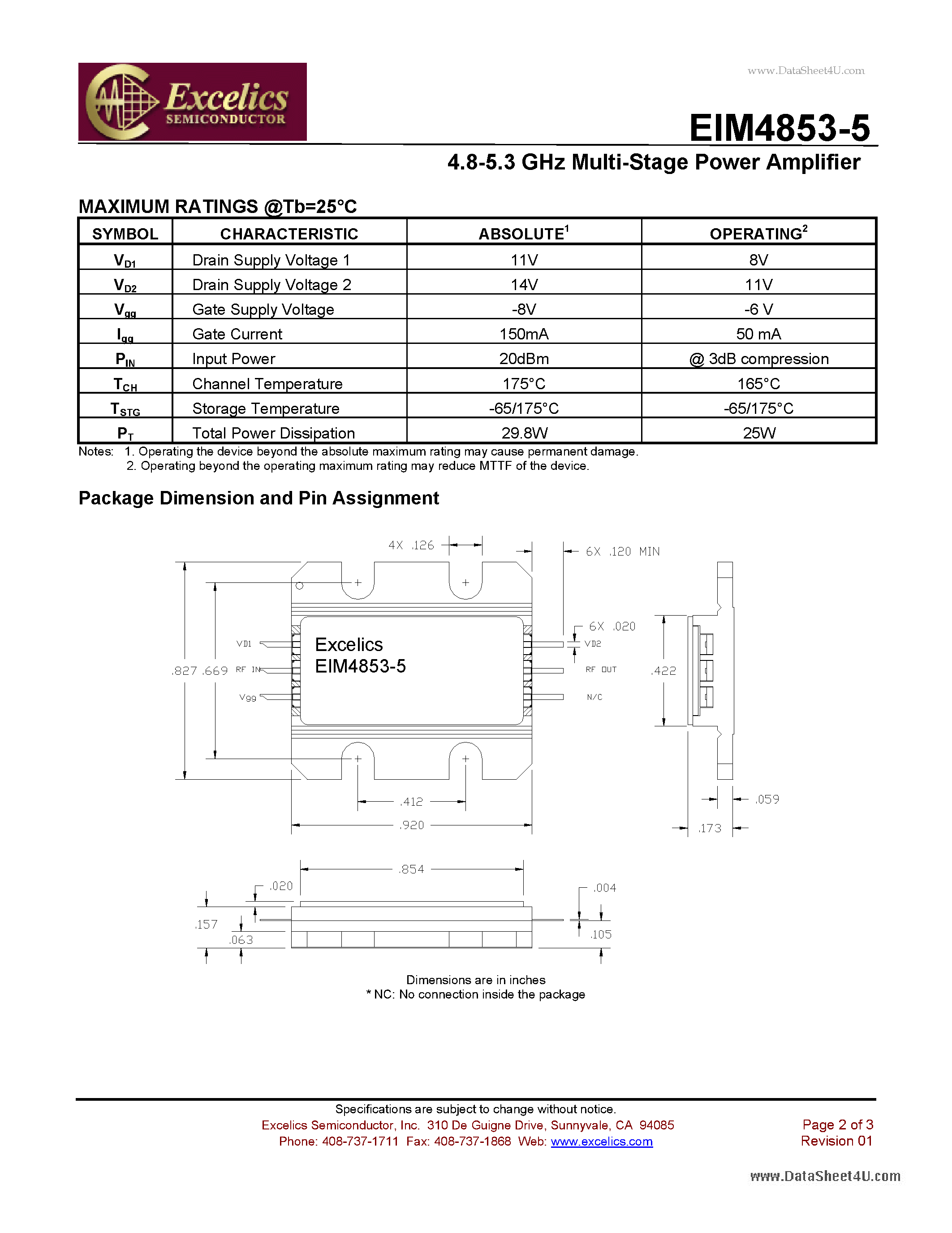 Datasheet EIM4853-5 - 4.8-5.3 GHz Multi-Stage Power Amplifier page 2