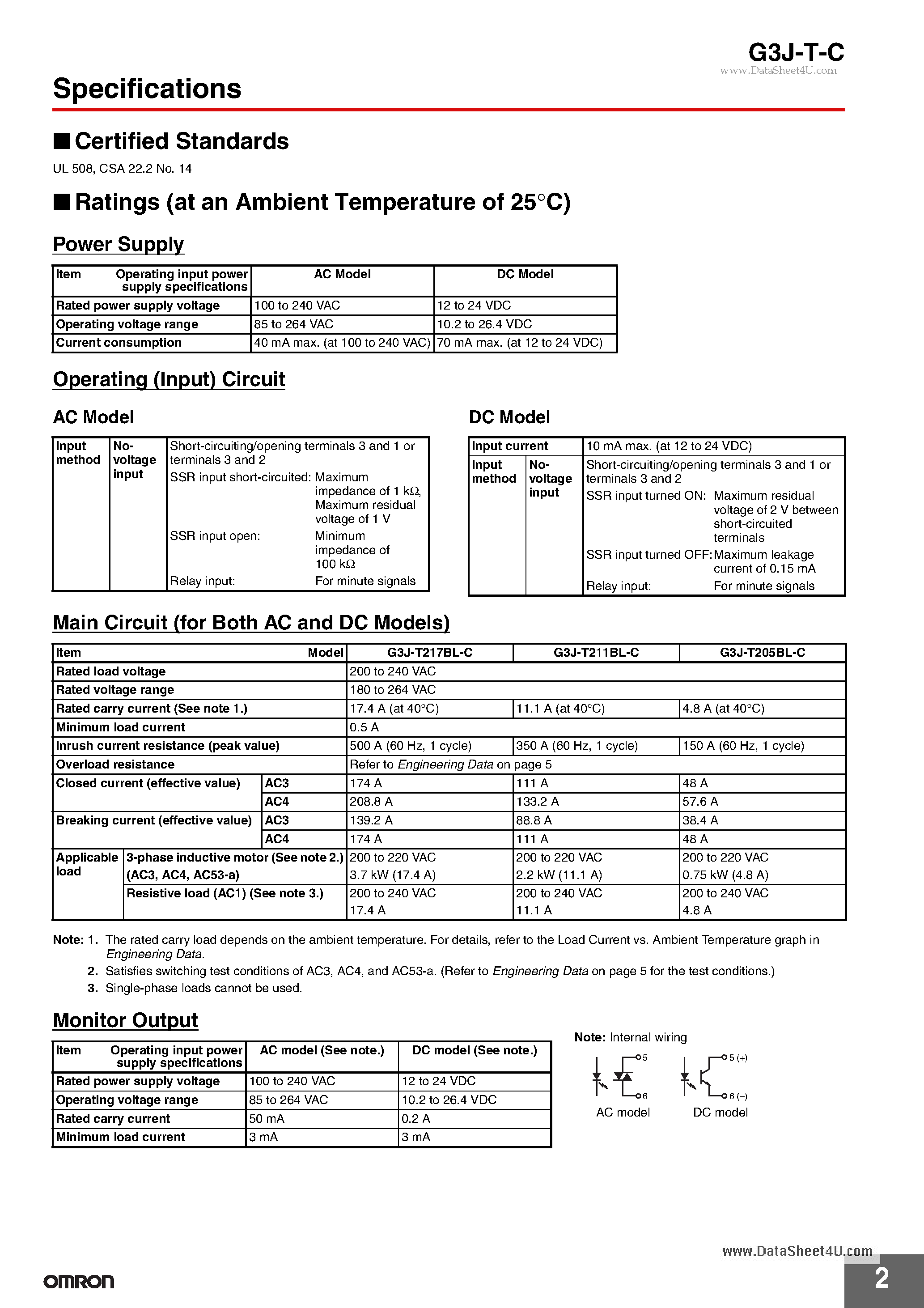 Datasheet G3J-T-C - Solid State Contactor for 3-phase Motors page 2