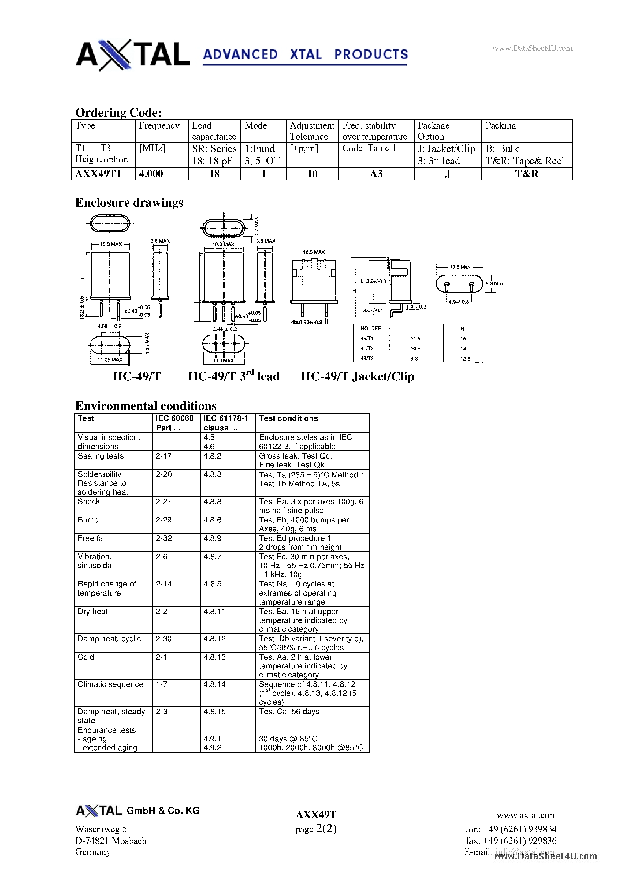 Даташит AXX49T - Quartz Crystal Unit HC-49/U страница 2