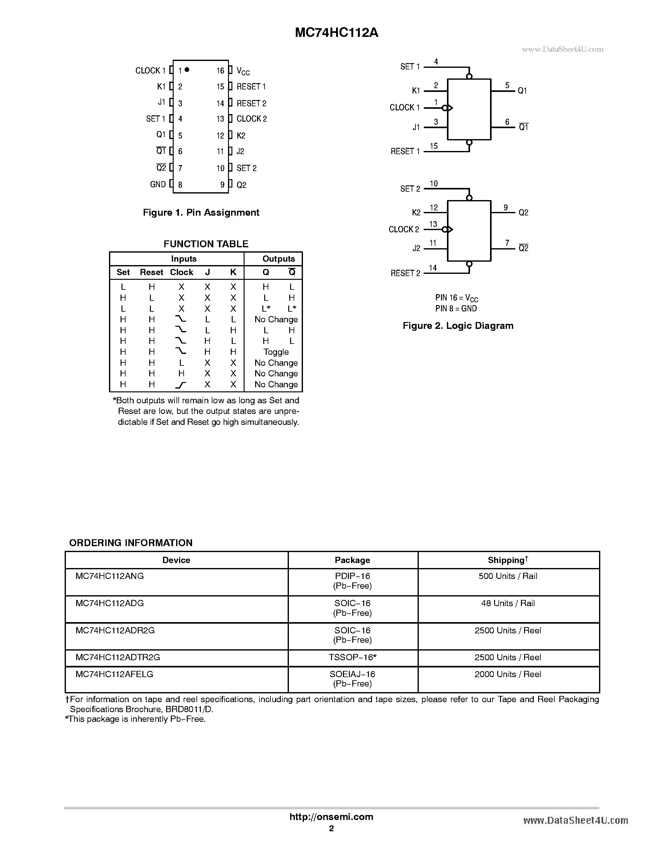Datasheet MC74HC112A - Dual J-K Flip-Flop page 2