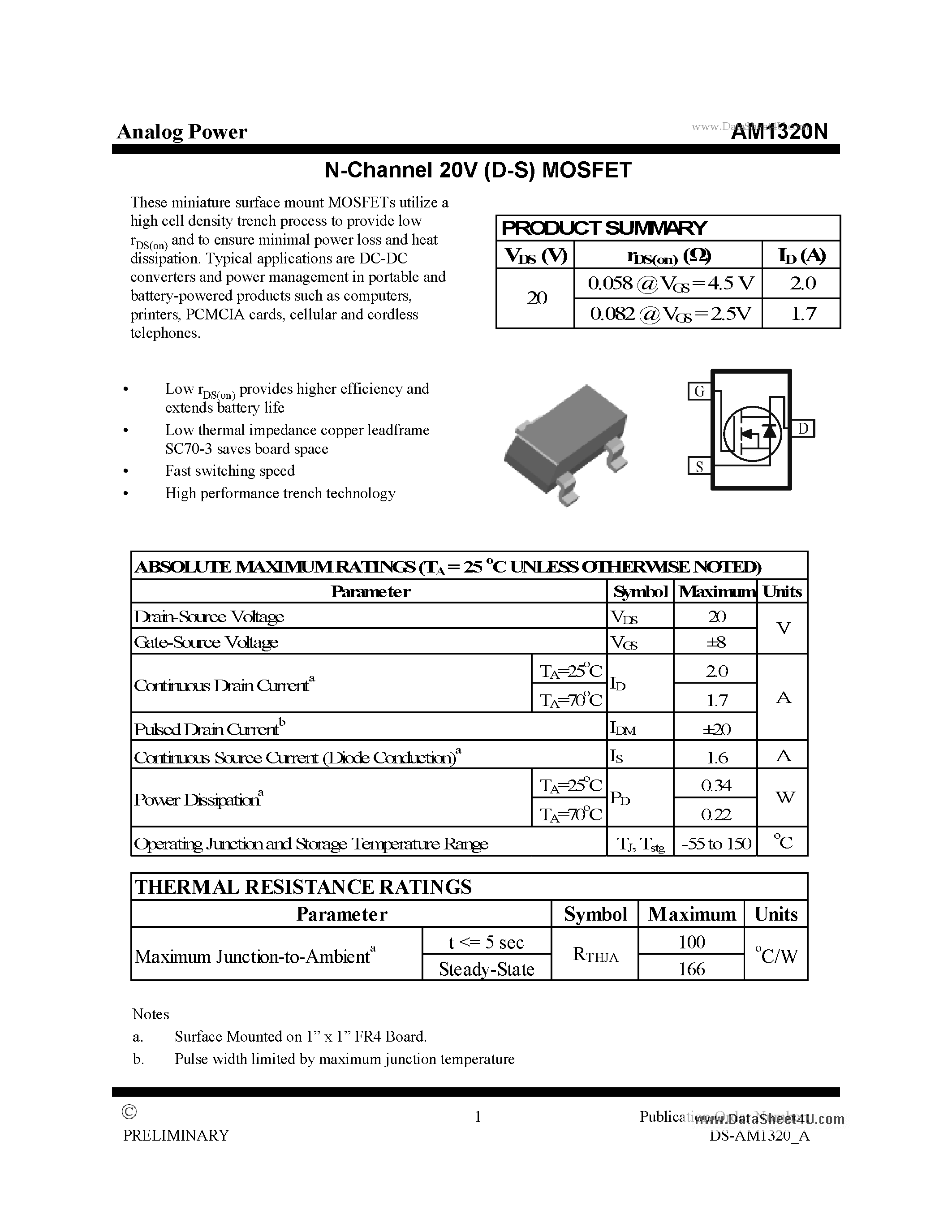 Datasheet AM1320N - N-Channel 20V (D-S) MOSFET page 1