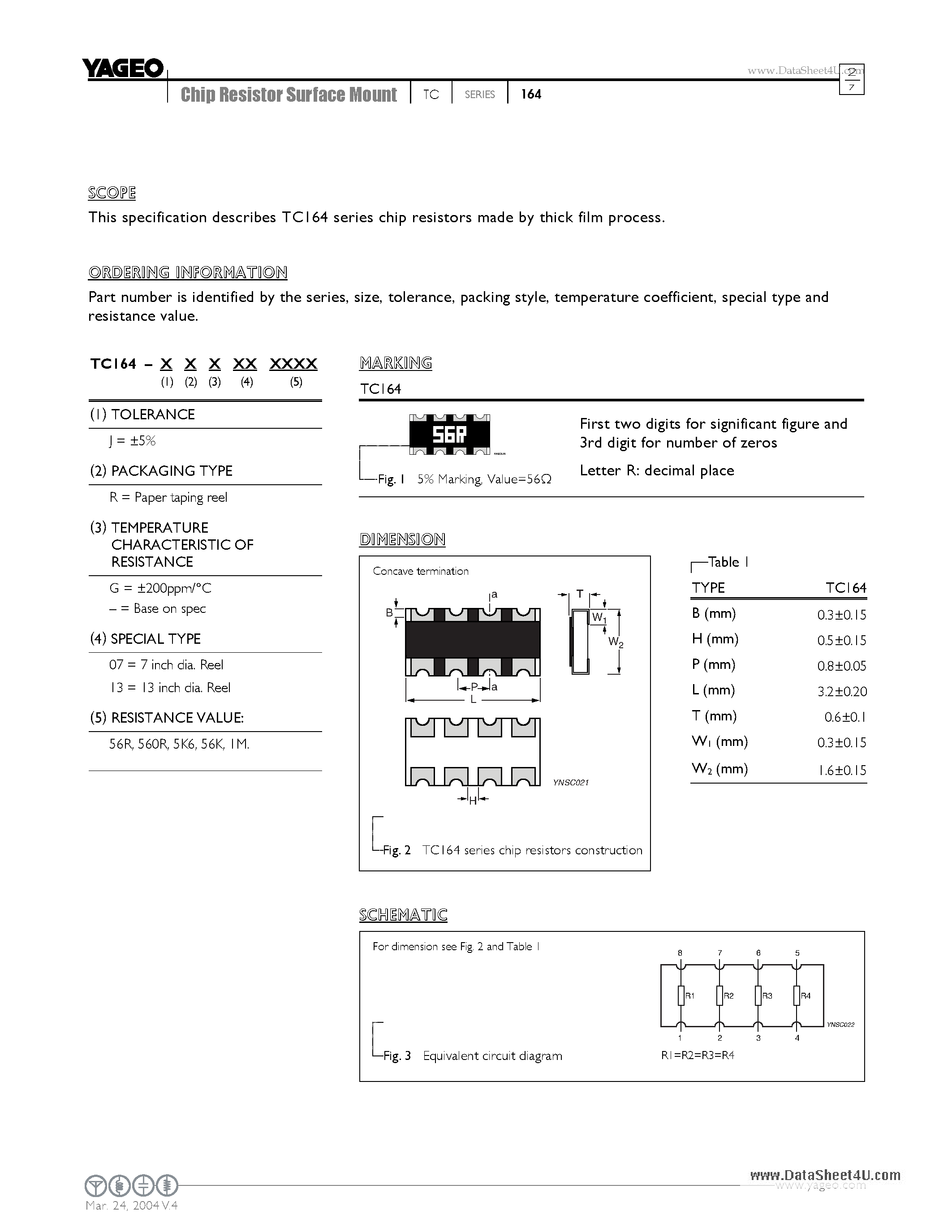 Datasheet TC164-JR - CHIP RESISTORS ARRAY page 2