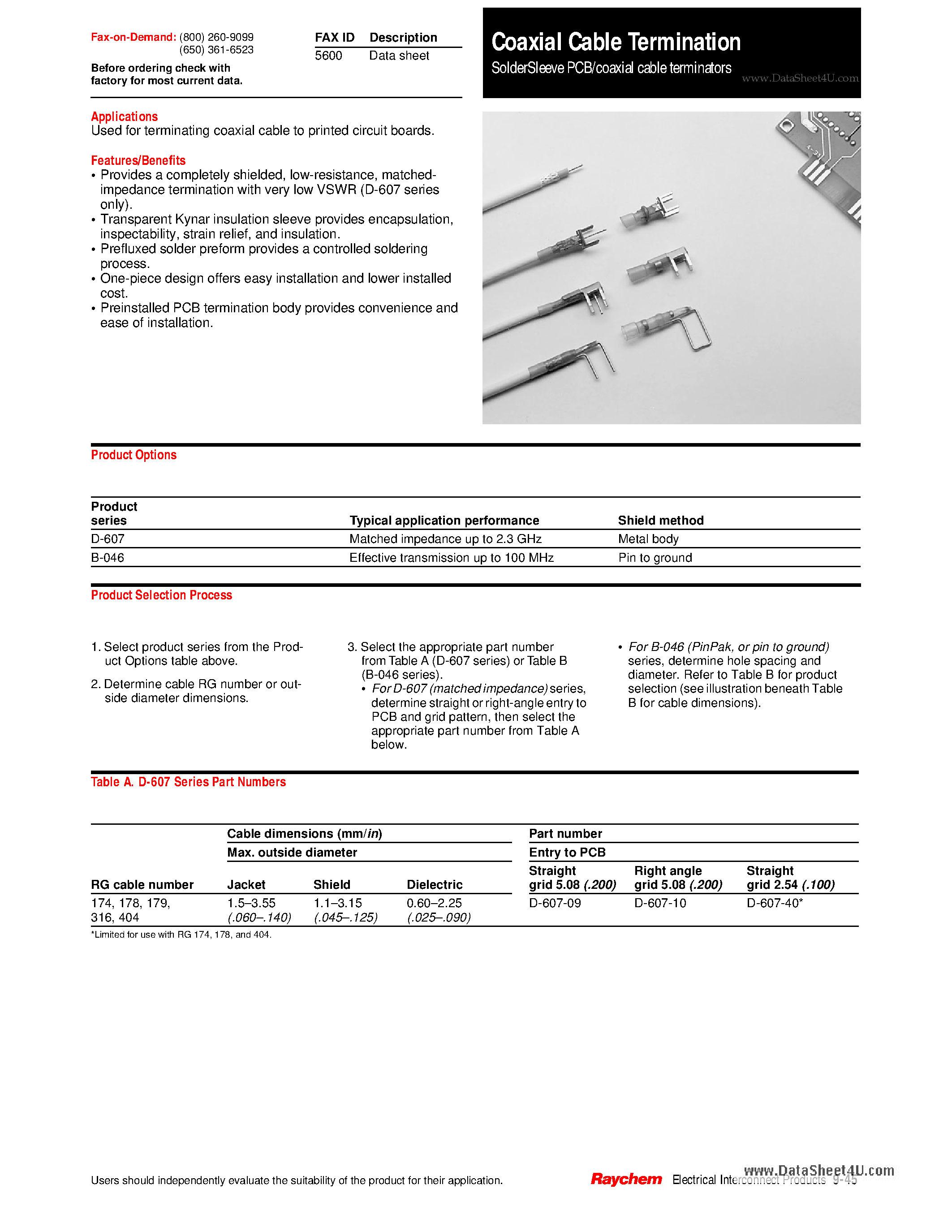 Datasheet D-607-09 - Coaxial Cable Termination page 1