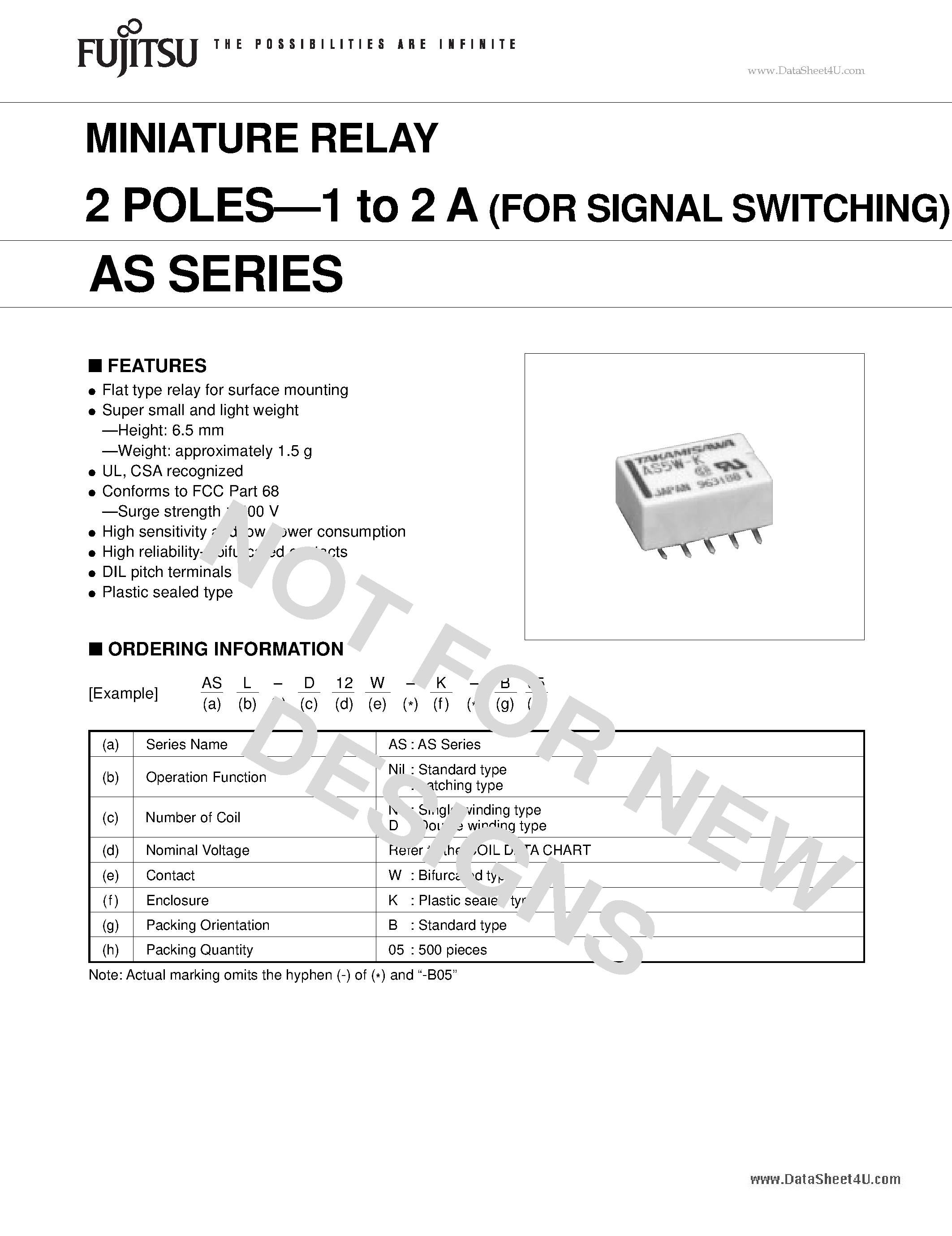 Datasheet AS-1.5W-K - MINIATURE RELAY 2 POLES-1 to 2 A page 1