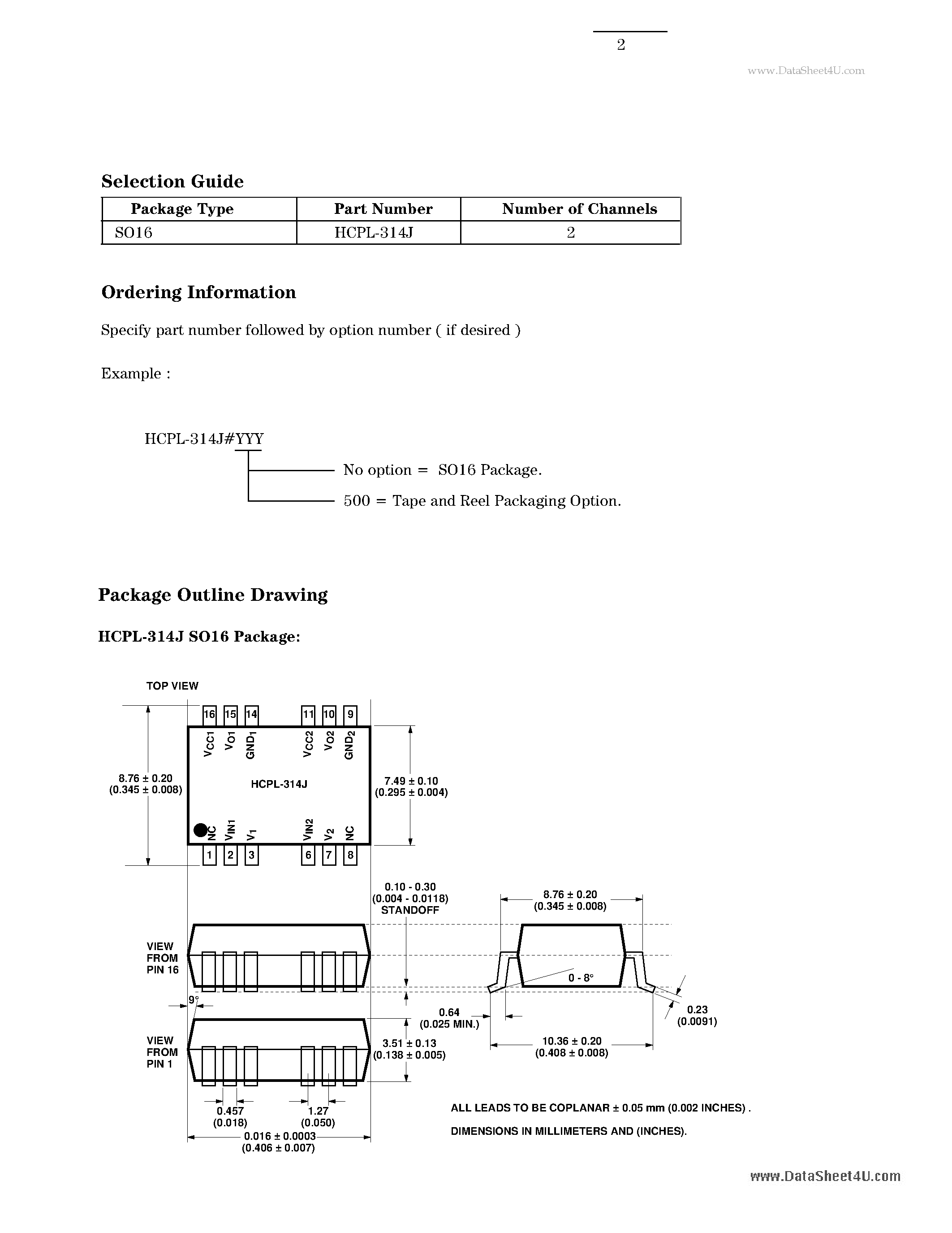 Даташит HCPL-314J - 0.4 Amp Output Current IGBT Gate Drive Optocoupler страница 2