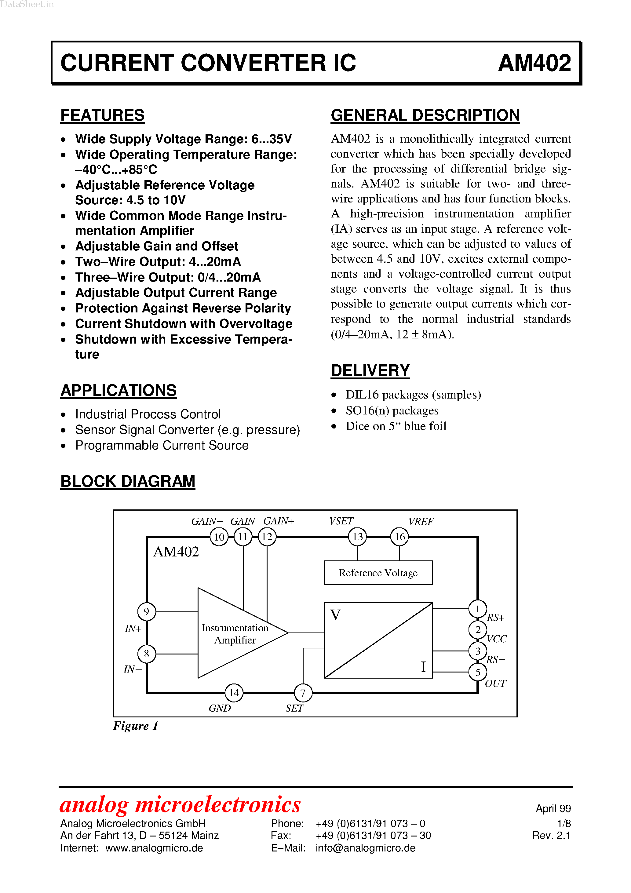 Datasheet AM402 - CURRENT CONVERTER IC page 1