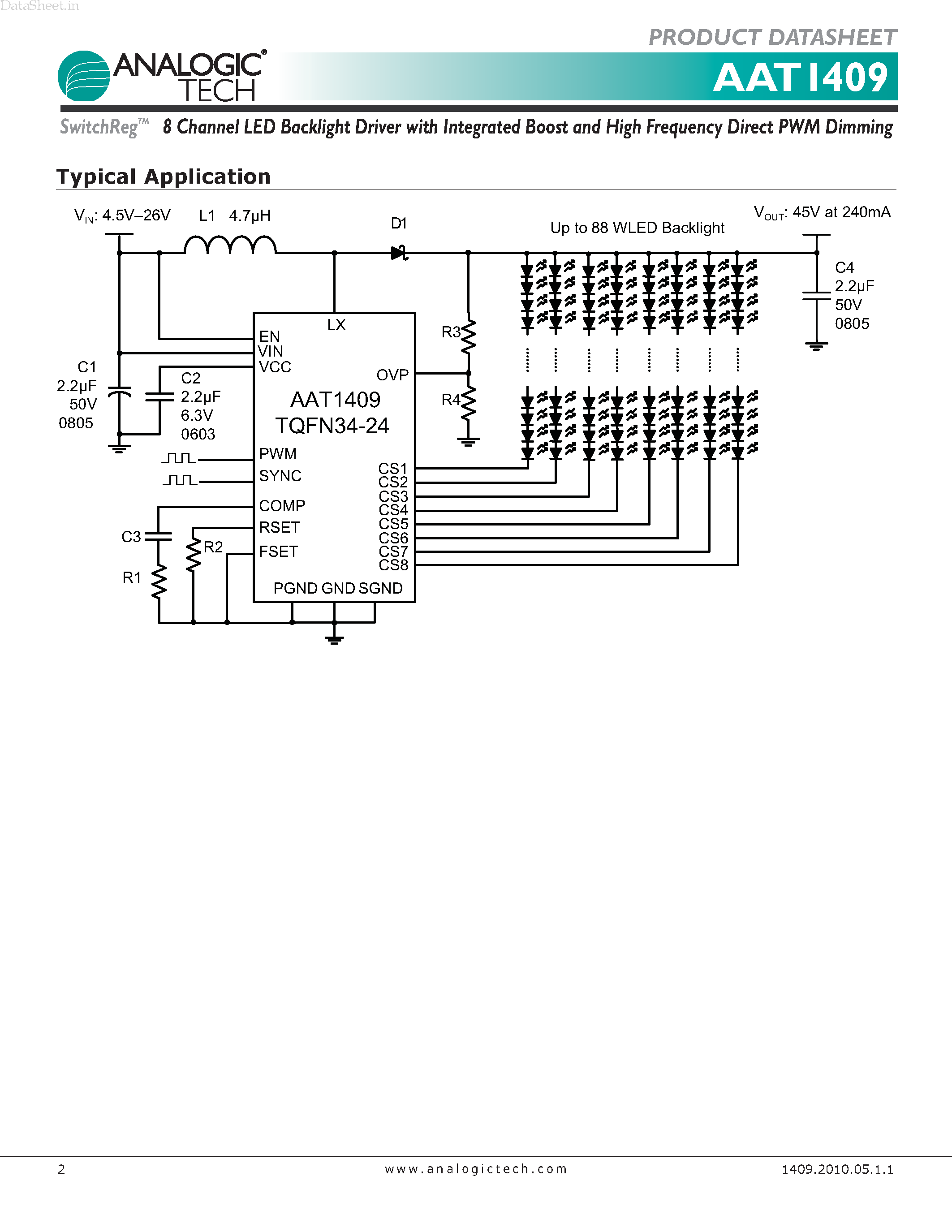 Datasheet AAT1409 - 8 Channel LED Backlight Driver page 2