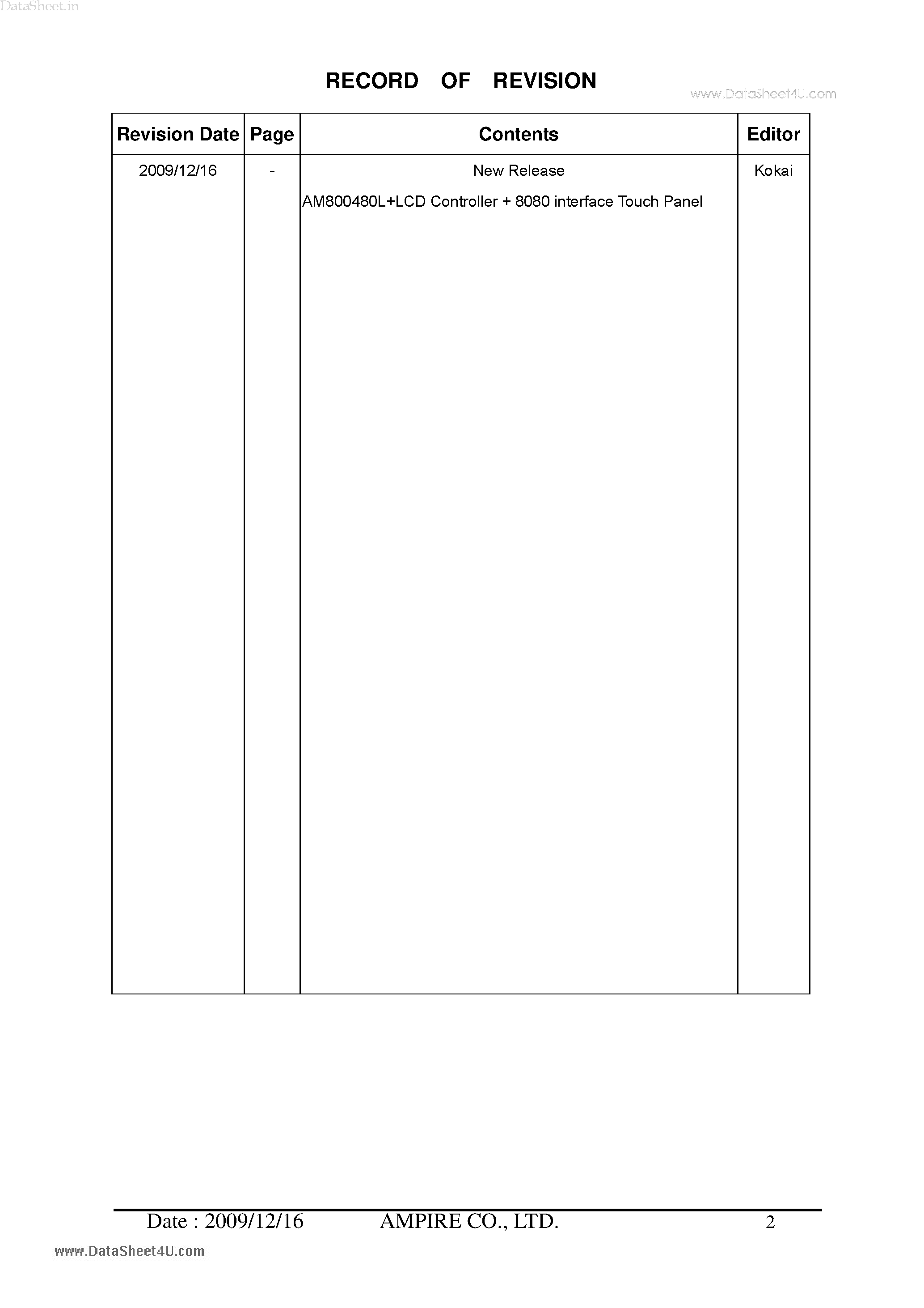 Datasheet AM800480LTMQW-TW0H - LCD MODULE page 2