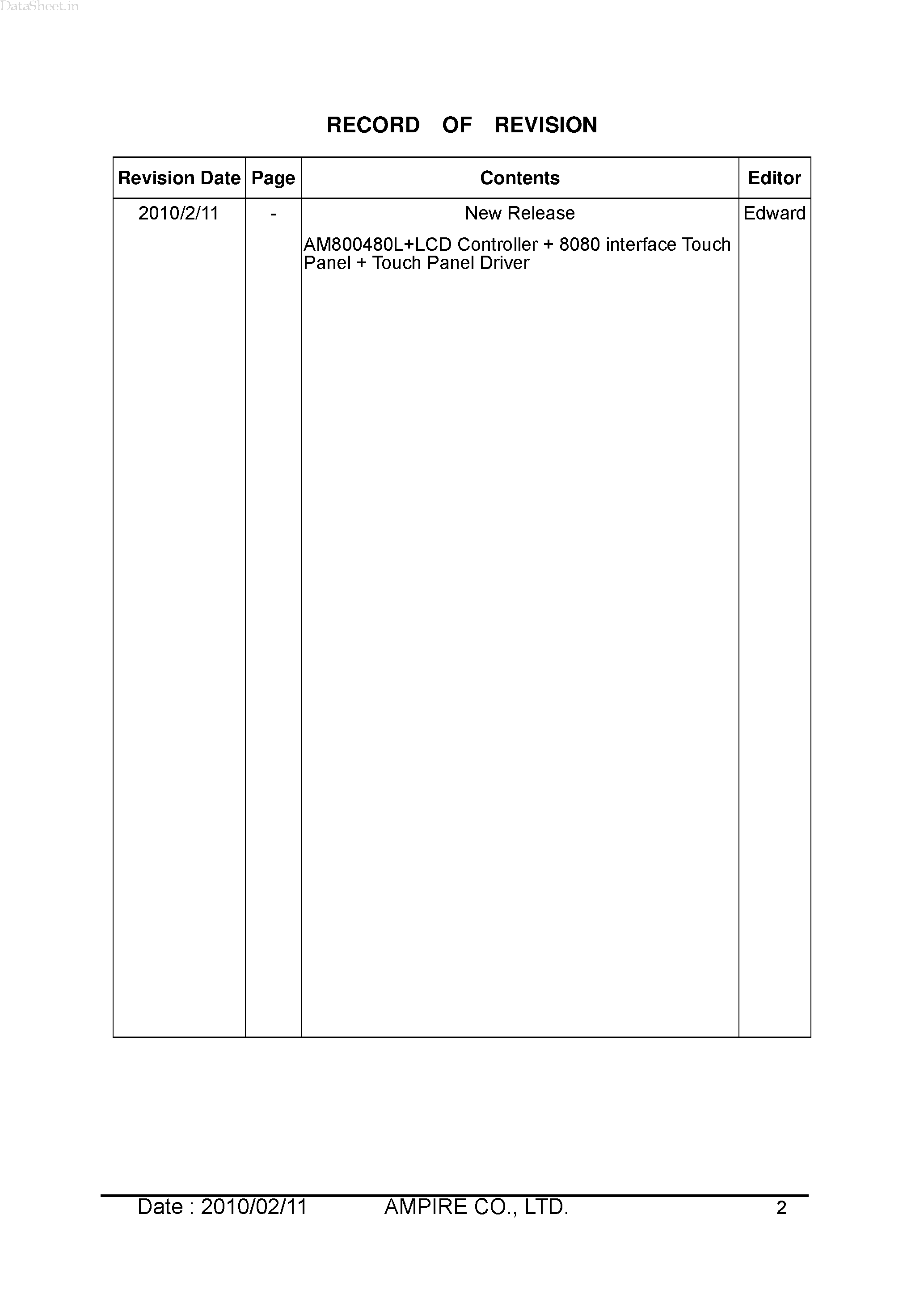 Datasheet AM800480LTMQW-TW1H - LCD MODULE page 2