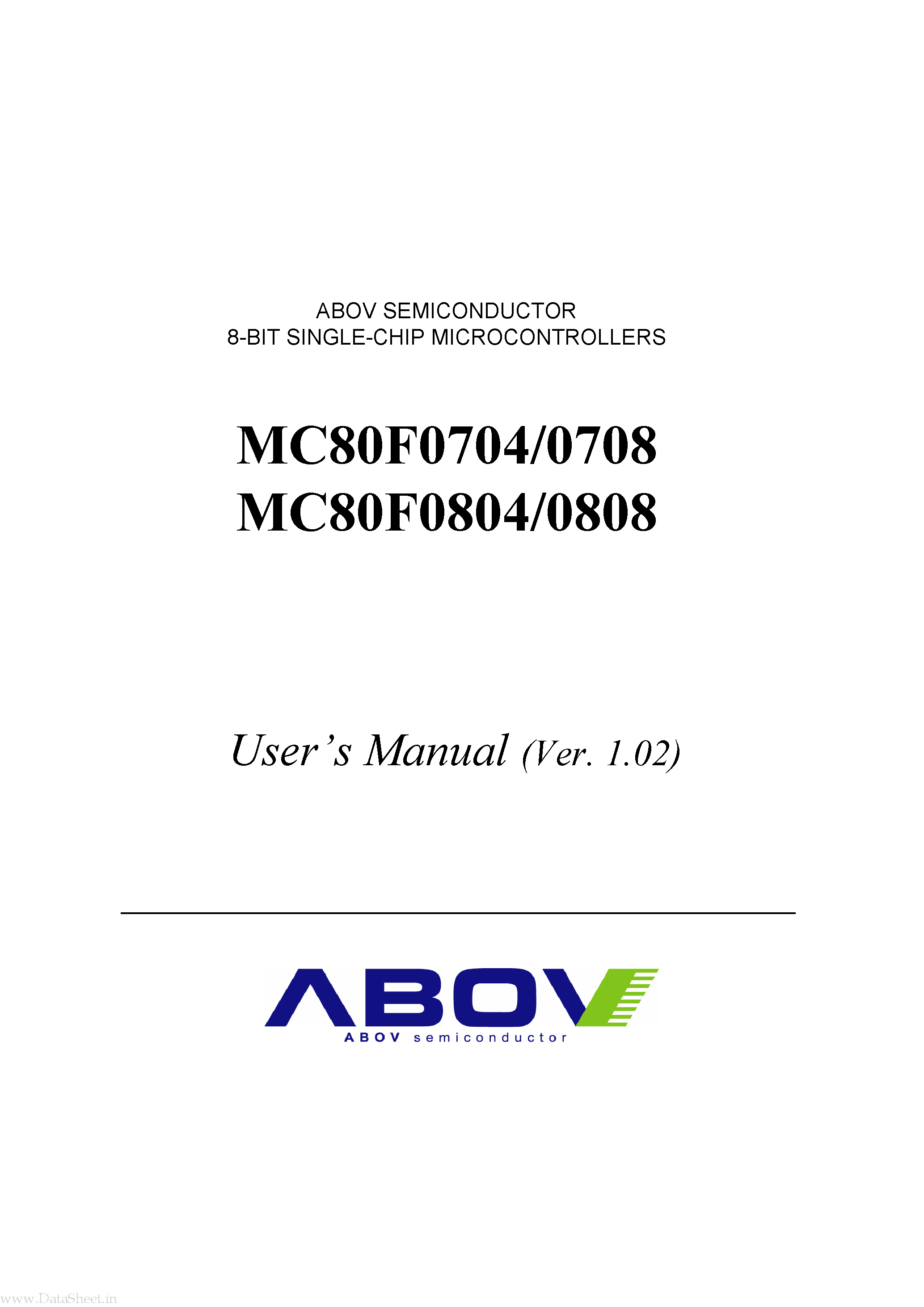 Даташит MC80F0704 - (MC80F0x0x) 8-BIT SINGLE-CHIP MICROCONTROLLERS страница 1